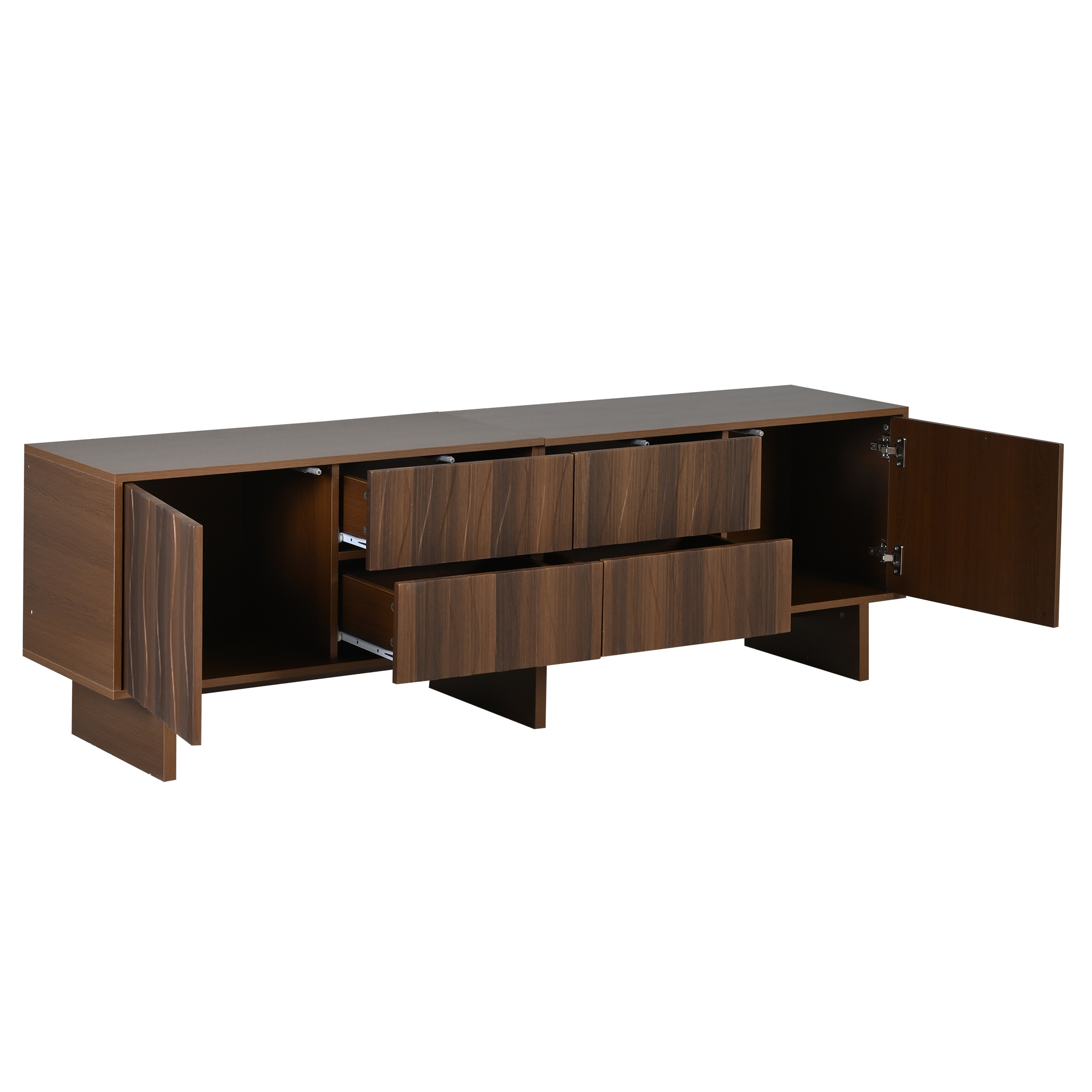 Stilvora Tv-schrank Mit 4 Schubladen Und 2 Türen, Wellenförmiges Design, Für Wohnzimmer, Aus Spanplatte, Dunkelnuss, 180×40×56 Cm