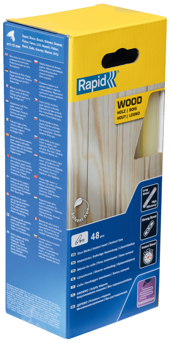 Fp Gelb - Klebestifte Holz Und Schwert 190 Mm X 48 Sticks - Box - Rapid-Isaberg - 5001421