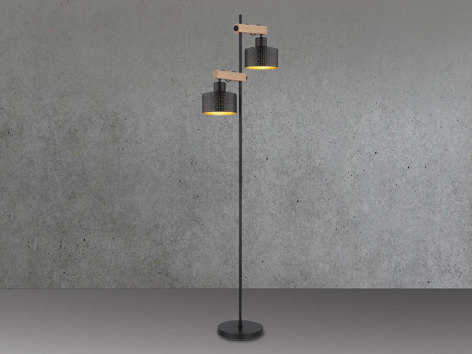 Stehleuchte Rielly Metall Schwarz Gold 2-flammig, Höhe 168cm
