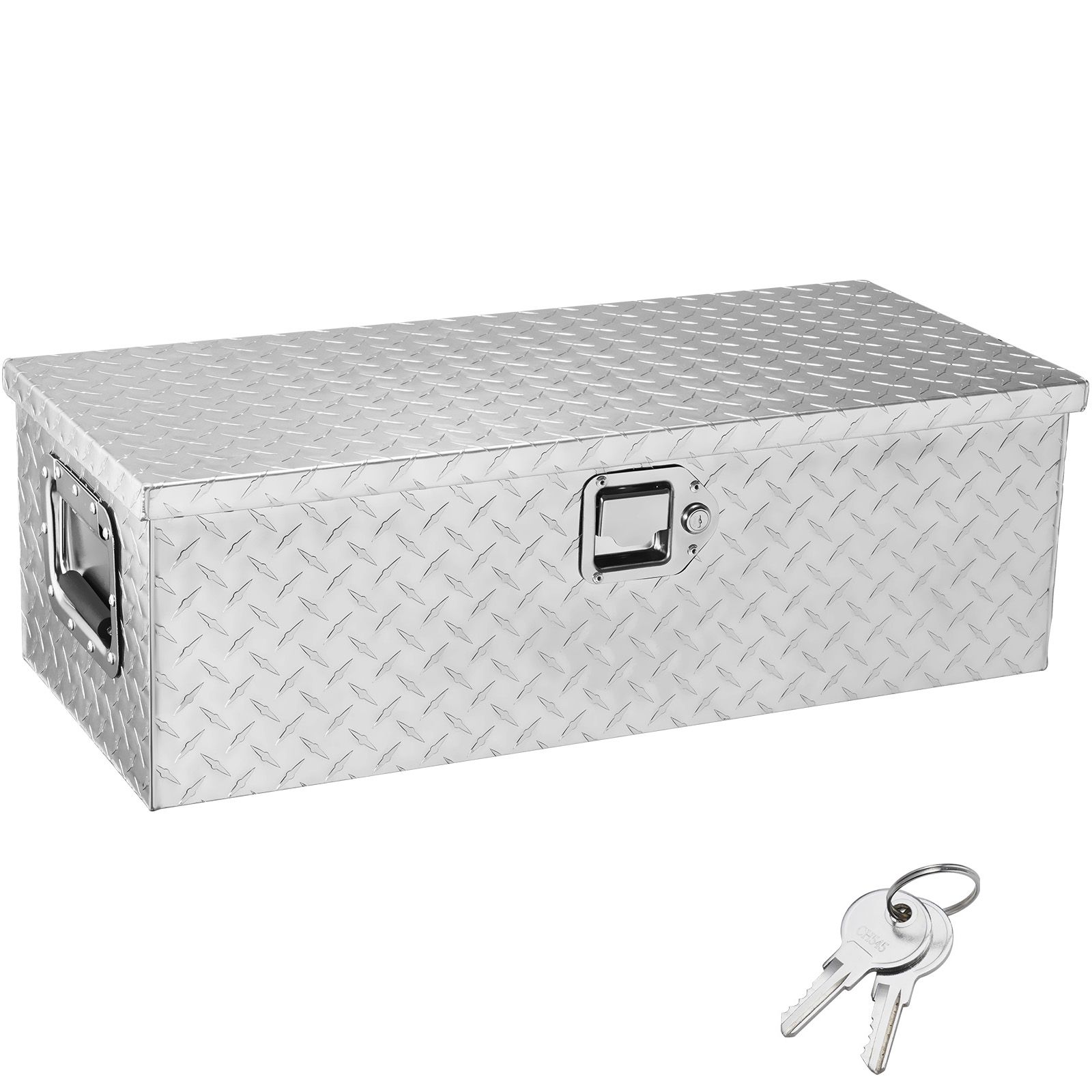 Coffre de rangement en aluminium avec poignée latérale et clés, 76,2x33x24,4 cm, argent