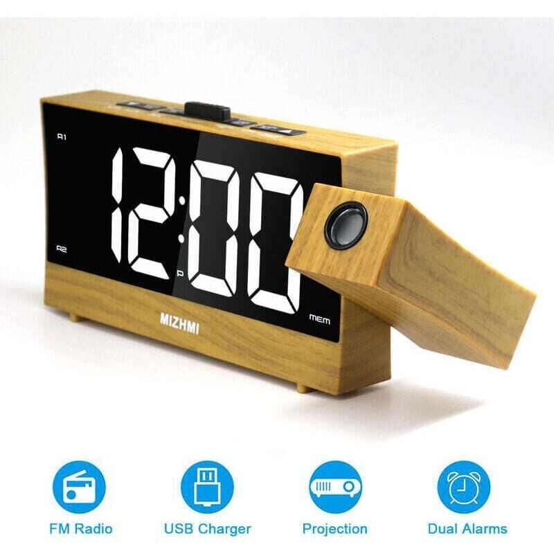 Sveglia Con Proiettore Da Soffitto Xu, Sveglia Con Proiettore Da Soffitto Con Doppia Sveglia, Sveglia Con Ampio Display, Funzione Snooze, Regolazione Infinita Della Luminosità, 2 Porte Di Ricarica Usb