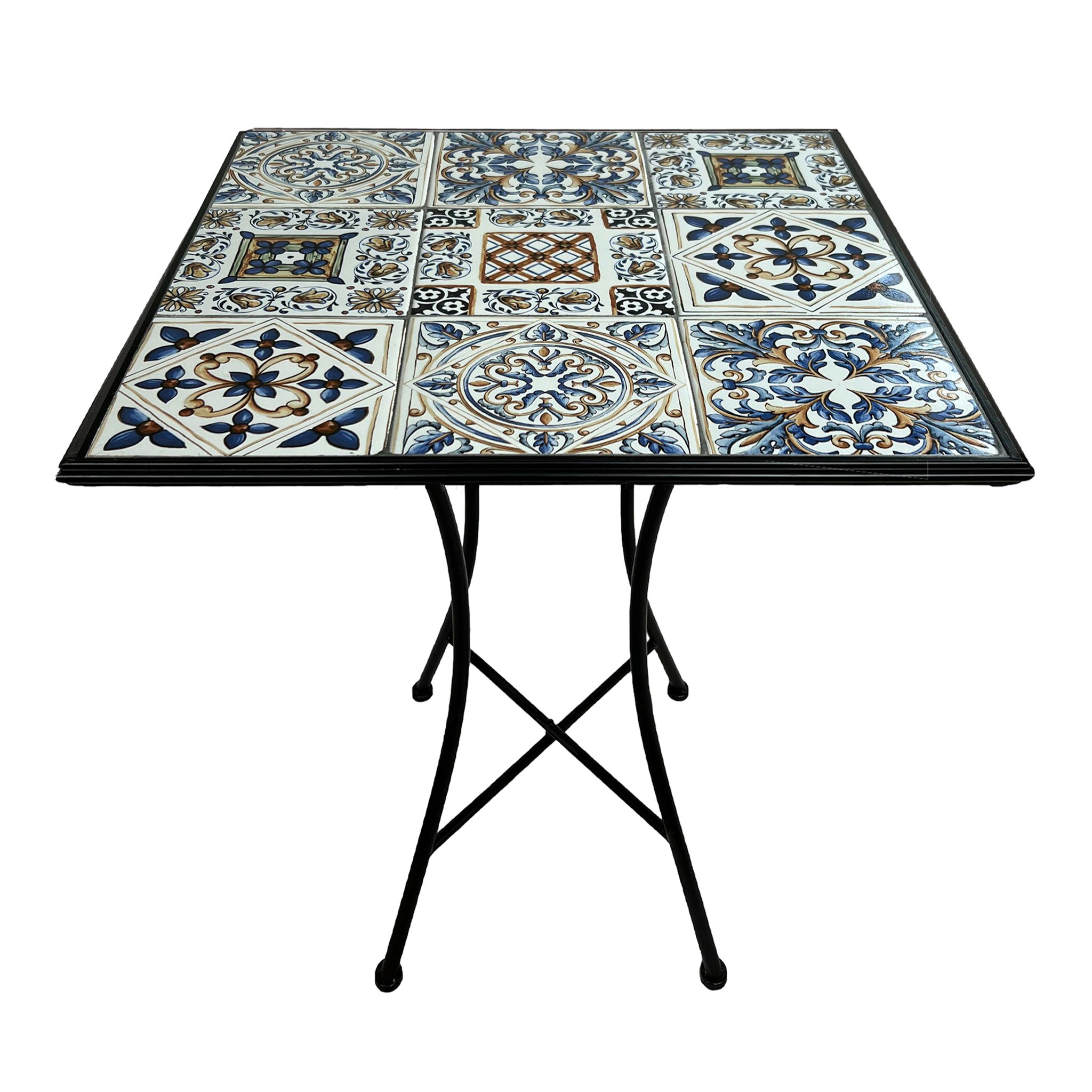 Axi – Table Bistrot Carrée Mosaïque En Céramique Bleue – 60x60 Cm