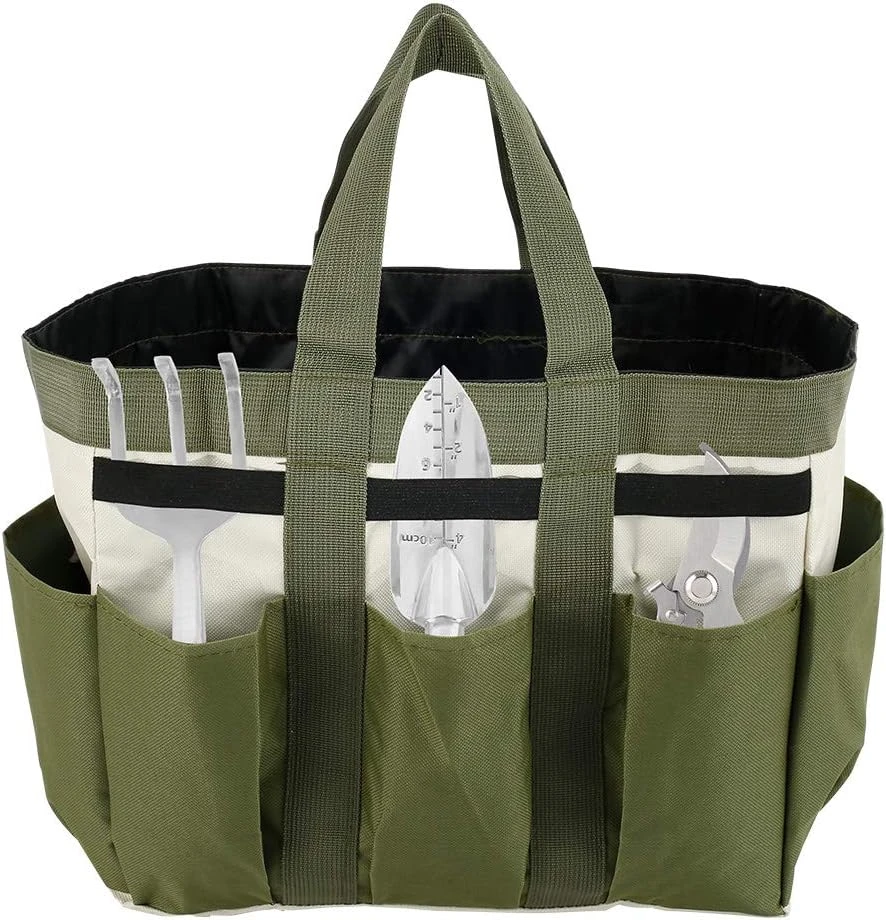 Sac porte-outils de jardin en tissu Oxford 600D imperméable, 8 poches extérieures avec élastiques, vert