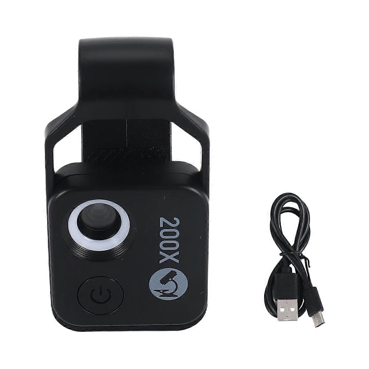 Objectif de microscope pour smartphone, grossissement 200x, éclairage LED 6 leds, clip universel, noir