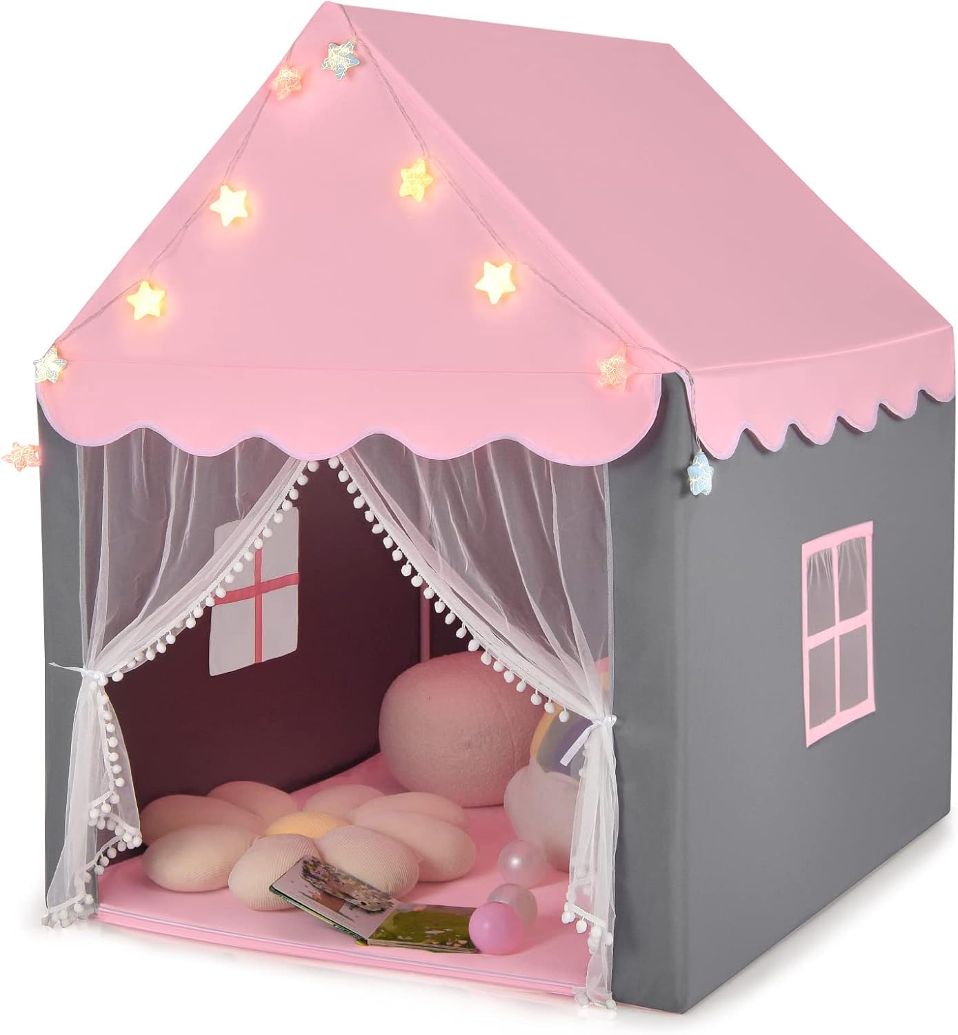 Costway Casetta Da Gioco Per Bambini Con Luci Stellate, Tenda Da Gioco Per Bambine Con Finestra E Tappetino, Tenda Da Gioco Con Doppia Tenda, Tenda Da Gioco Per Bambini, Castello Da Gioco Per Bambini