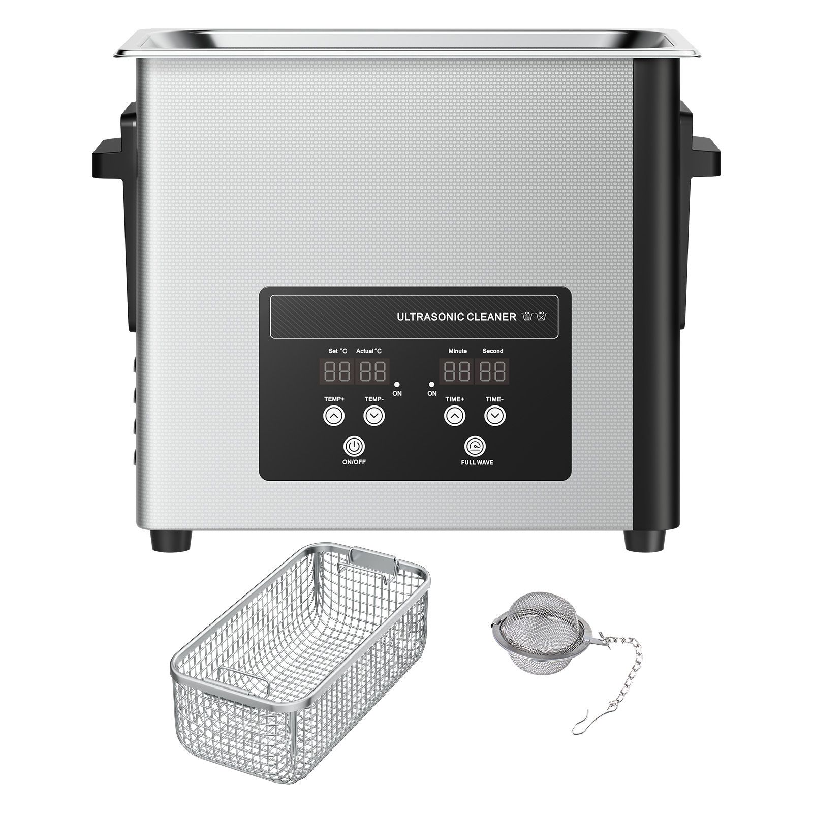 Nettoyeur à ultrasons 6 L avec panier et affichage numérique, cuve inox, 40 kHz, 120 W