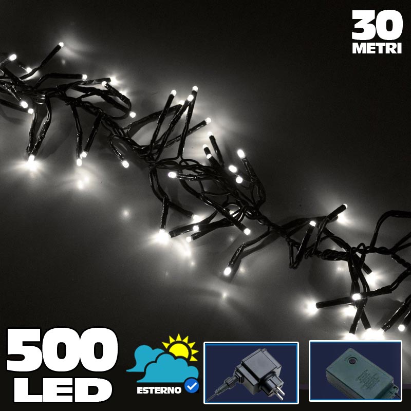 Catena Luminosa 500 Luci Led Lucciole Bianco Freddo Controller 8funzioni Esterno