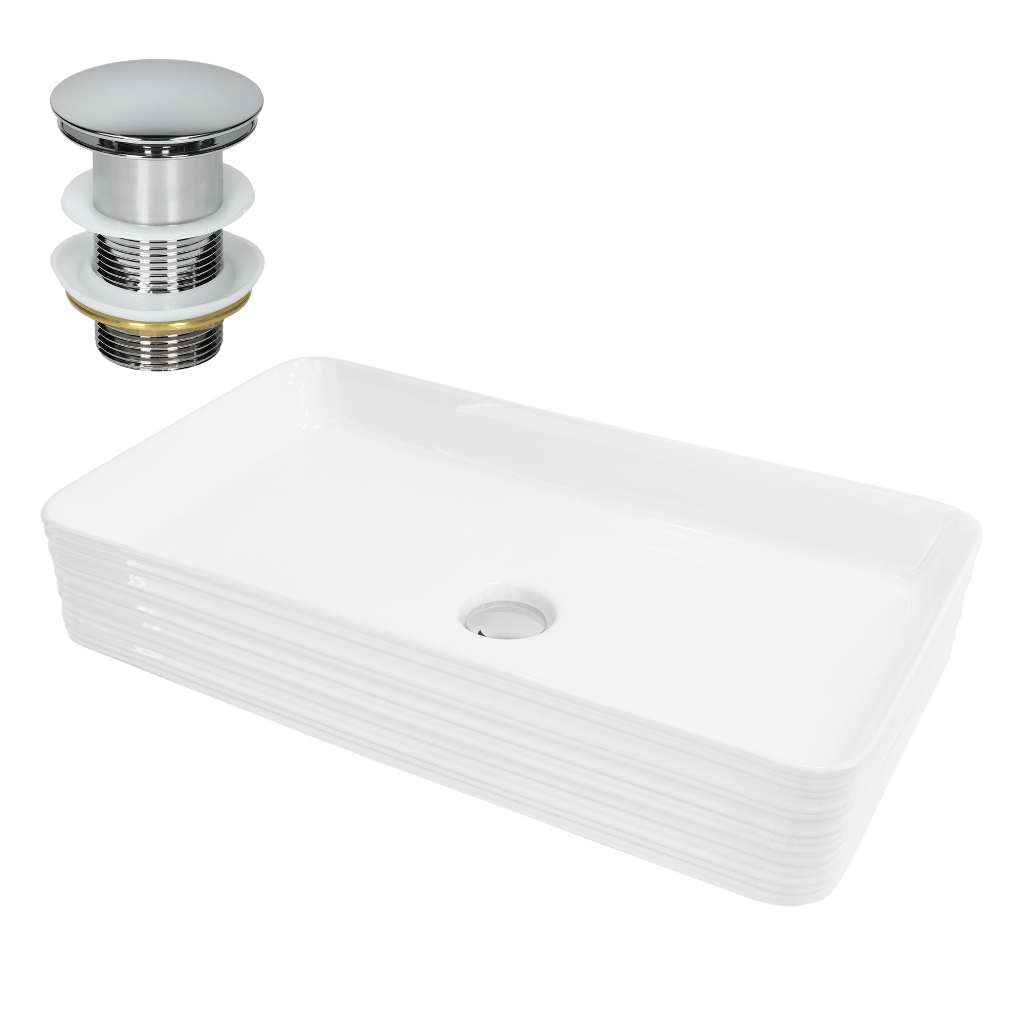 Luxebath - Ml-design Waschbecken Aus Keramik In Weiß 68x38x12 Cm Eckig Inkl. Ablaufgarnitur, Moderne Aufsatzwaschbecken, Design Waschtisch