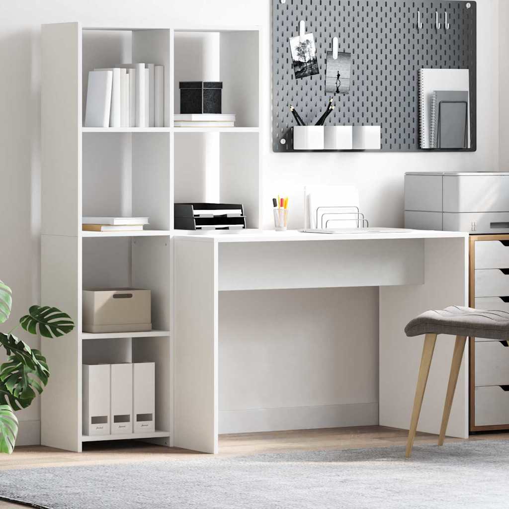 Bureau Avec Étagère Blanc 138.5 X 55 X 143 Cm Bois D'Ingénierie Vidaxl