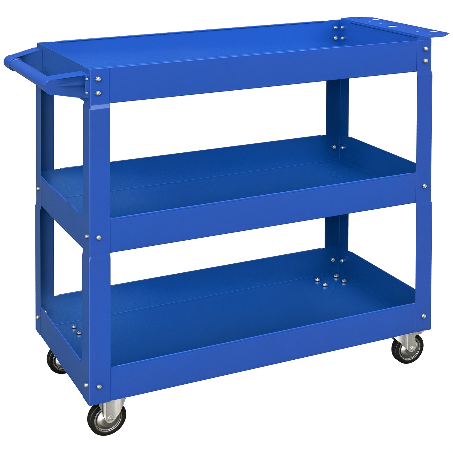 Desserte d'atelier roulante 3 plateaux en acier bleu, charge 150 kg, 83 x 35,3 x 76 cm