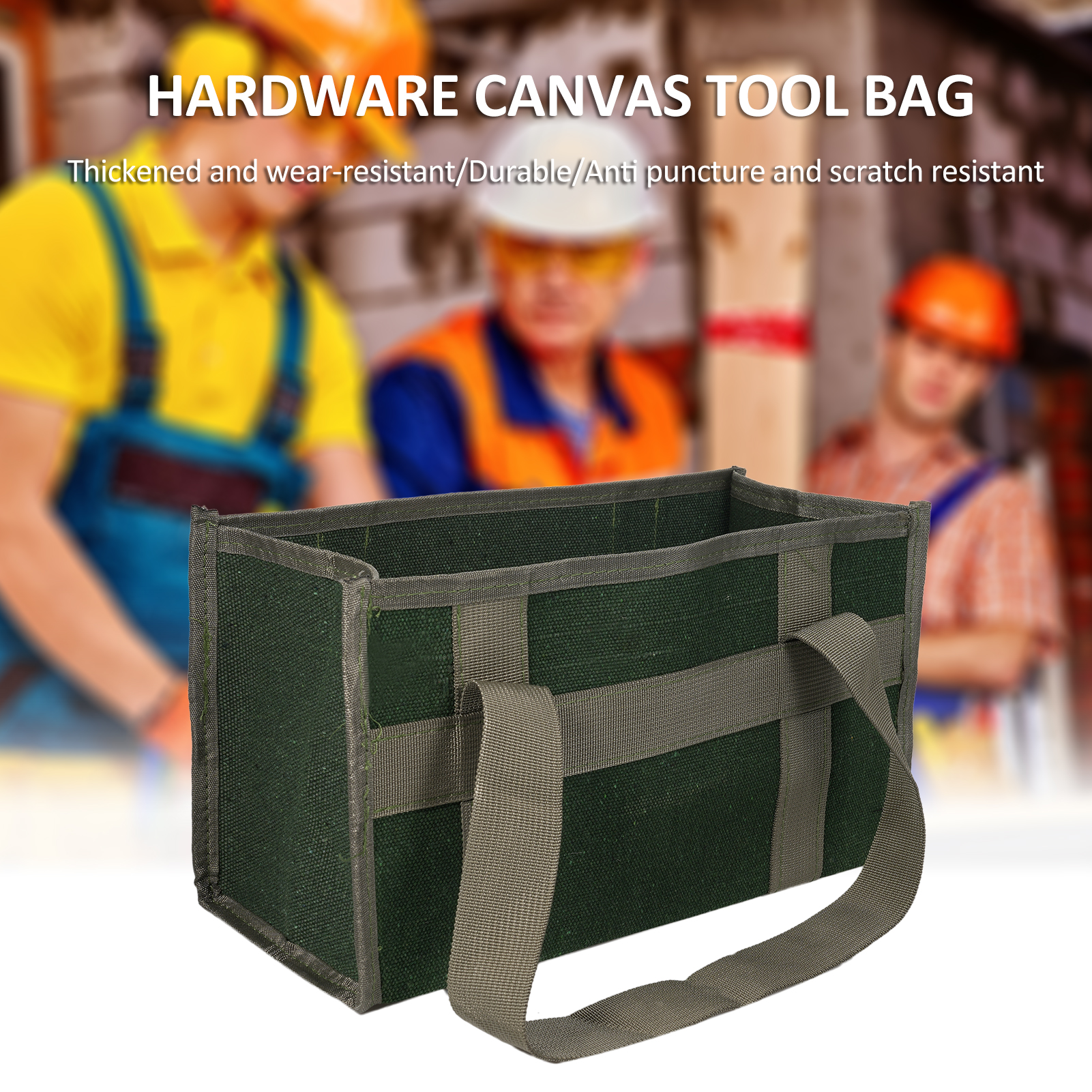 Sac à outils en toile épaisse résistante à l'usure, grande capacité, poignées de transport, vert