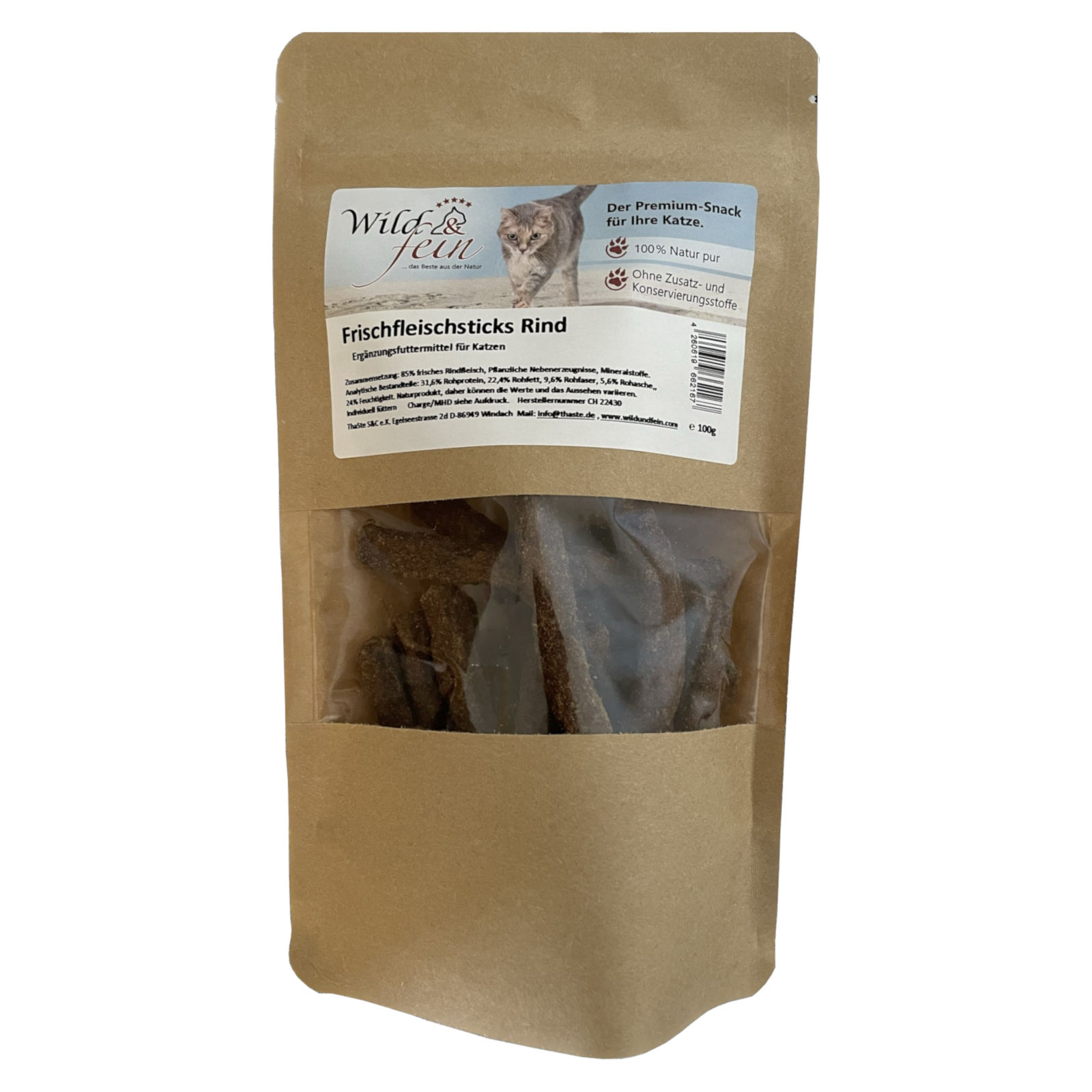 Wild & Fein Frischfleischsticks Rind Für Katzen - 100g - Bild 3