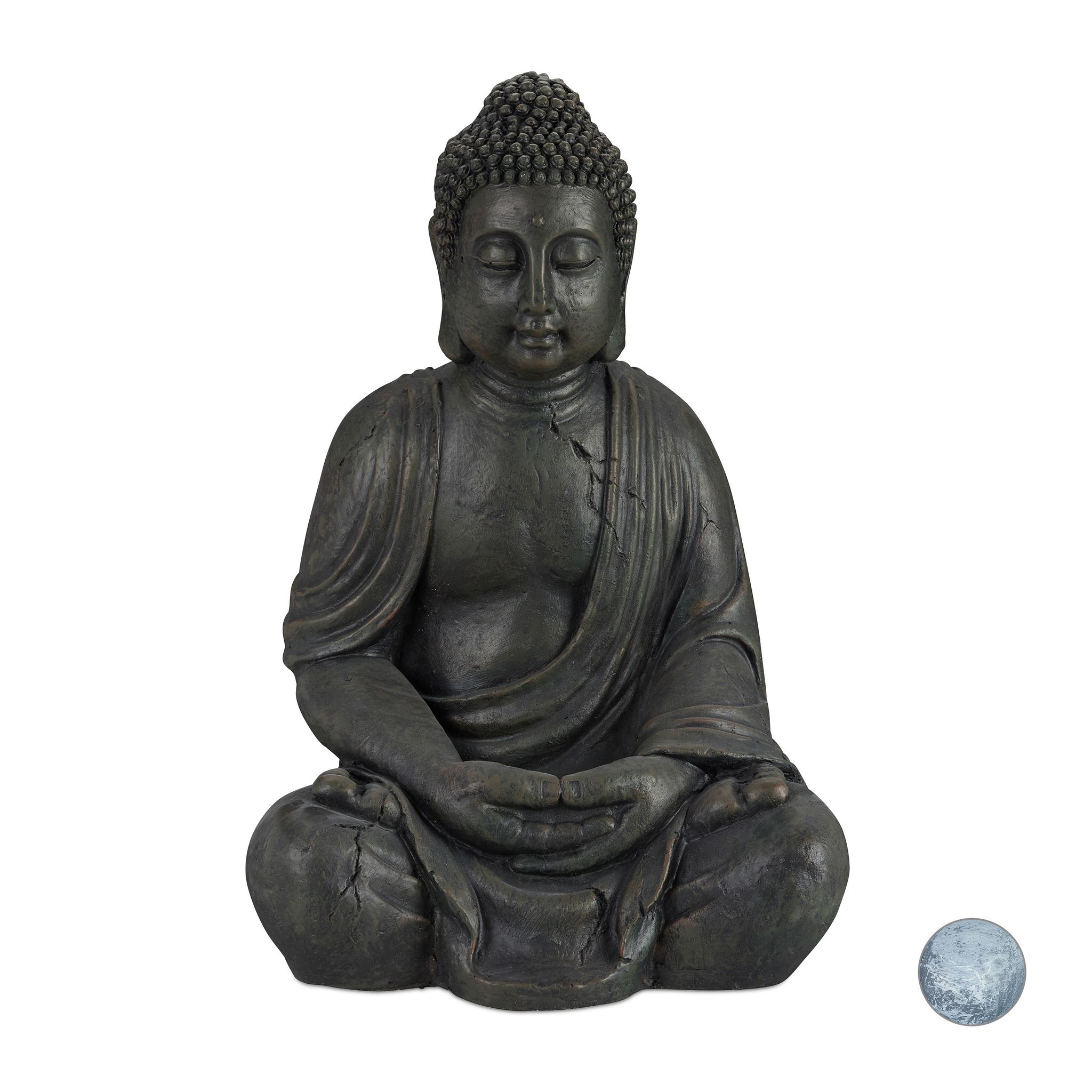 Relaxdays Estatua Buda Sentado, Xl, 70 cm, Jardín o Salón de Casa, Resistente