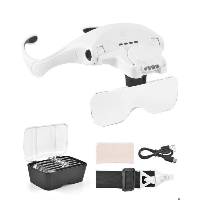 Loupe à main rechargeable USB avec 4 LED, interrupteur tactile, 5 lentilles interchangeables 1,0X à 3,5X