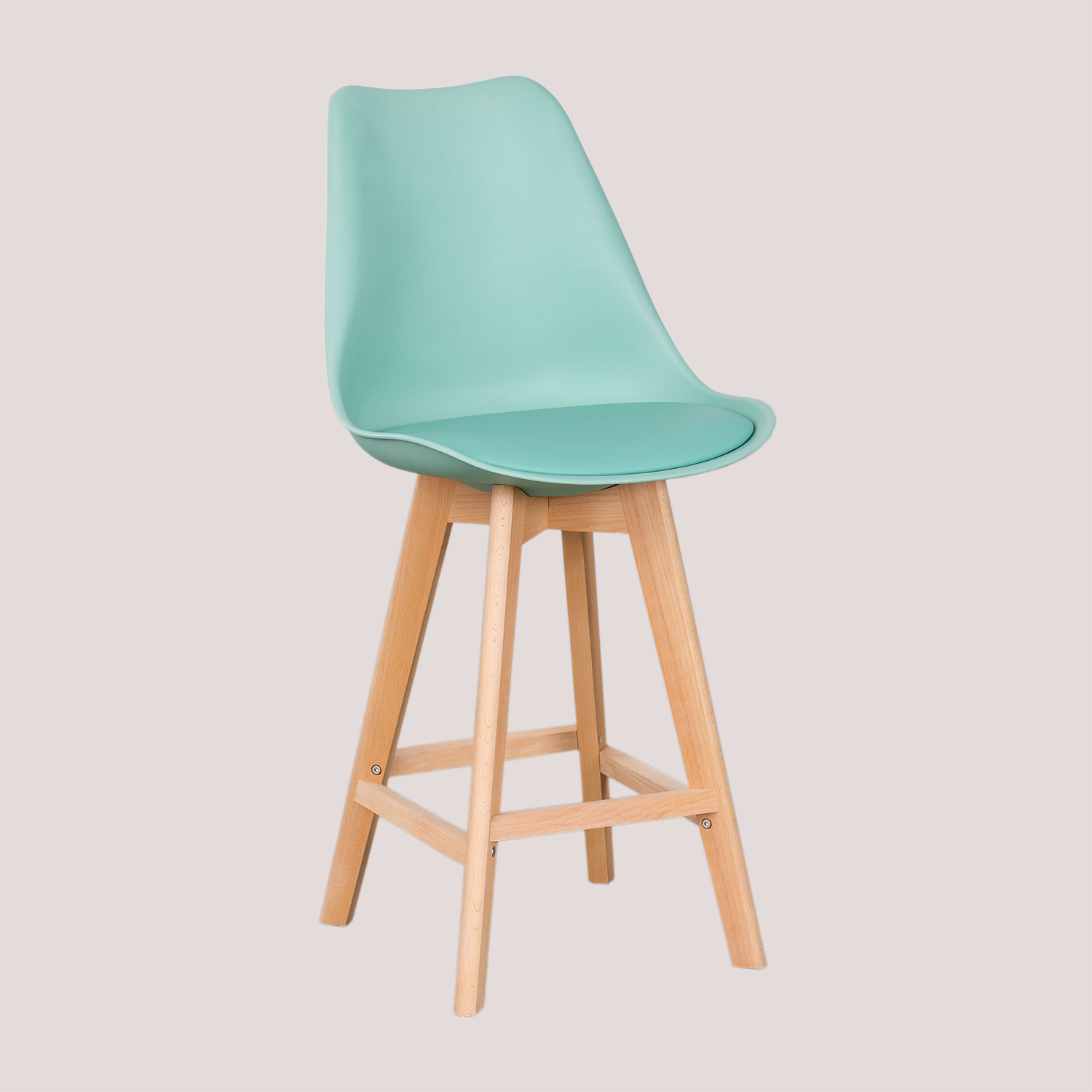 Sklum - Tabouret Haut Nordique Avec Coussin En Similicuir Vert Jade ↑65