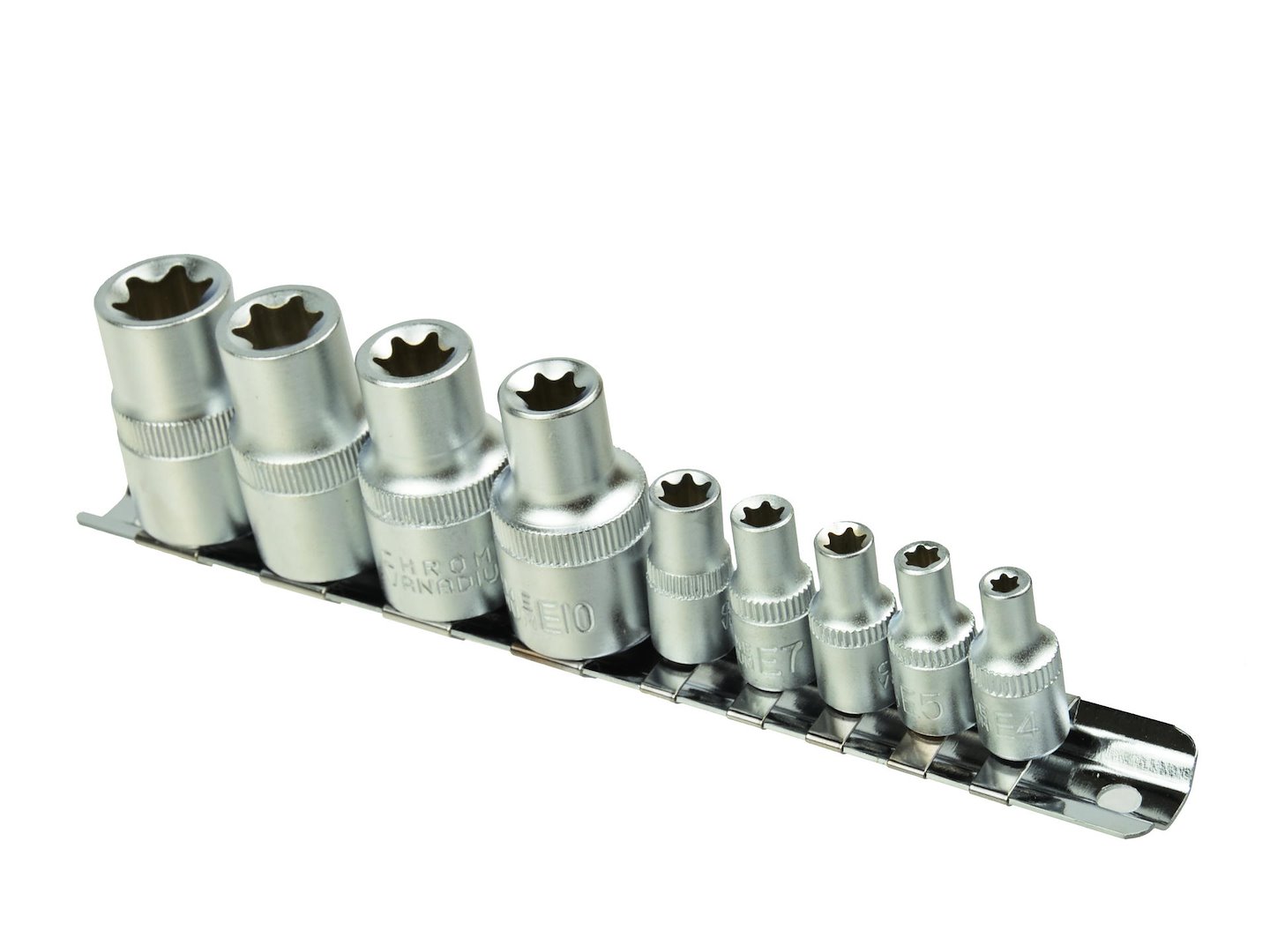 Import 9-teiliger Satz Torx-steckschlüssel E4-16, 1/4" Und 1/2" Auf Einer Geko-leiste (20)