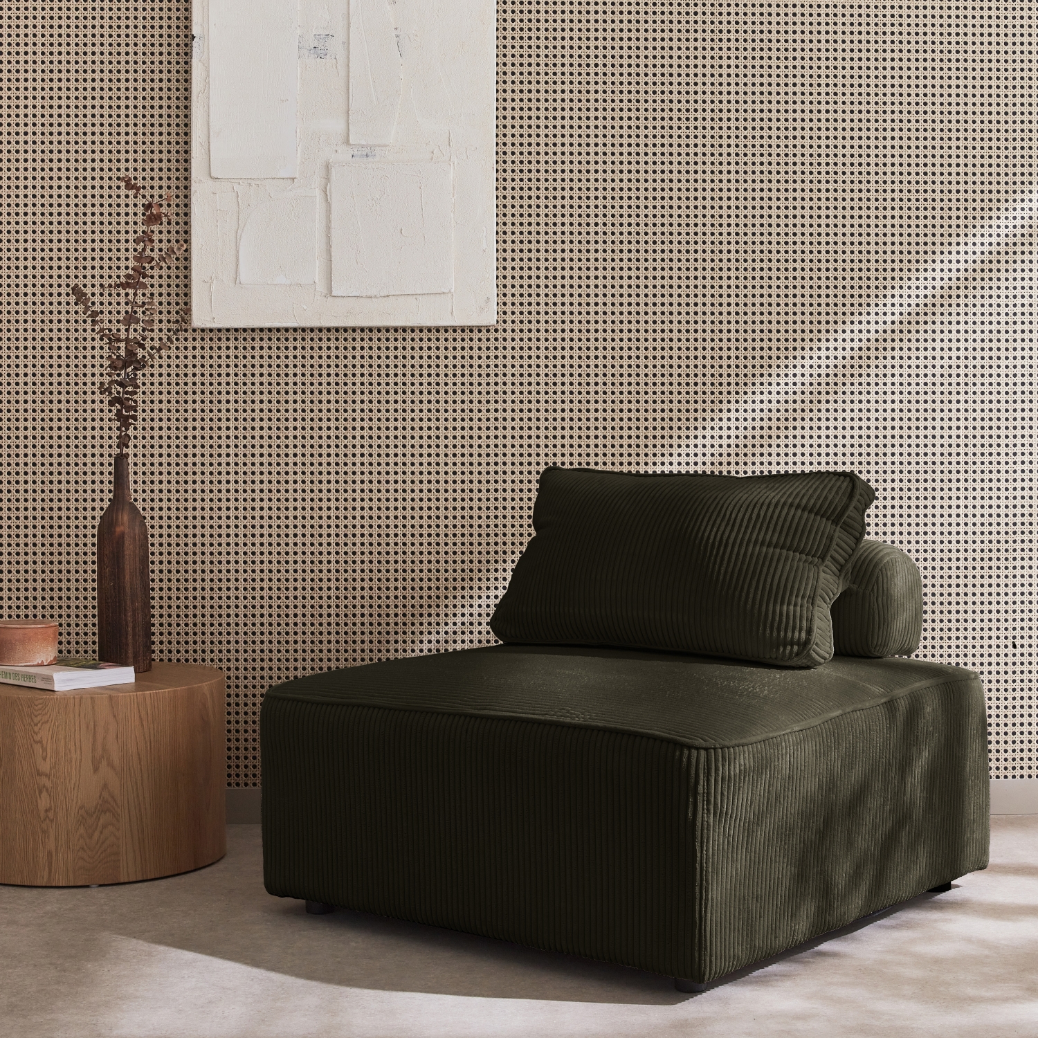 Chauffeuse Pour Canapé Modulable Velours Côtelé Vert Foncé Avec Un
