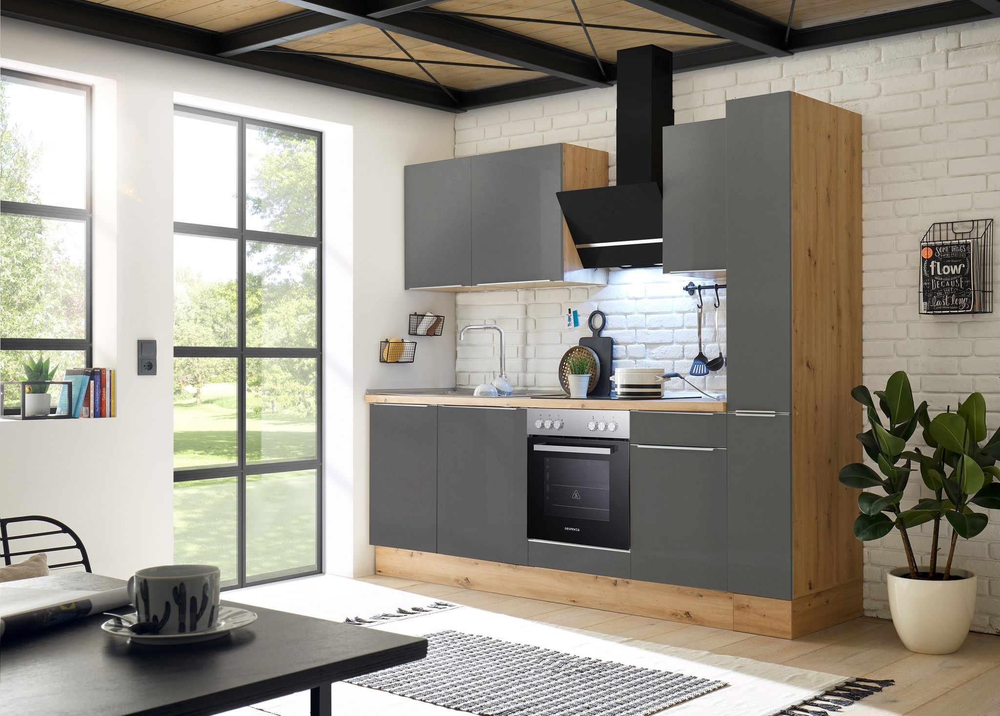 Küche Küchenzeile Küchenblock Marleen Premium 250 Cm Grau Artisan Eiche Respekta