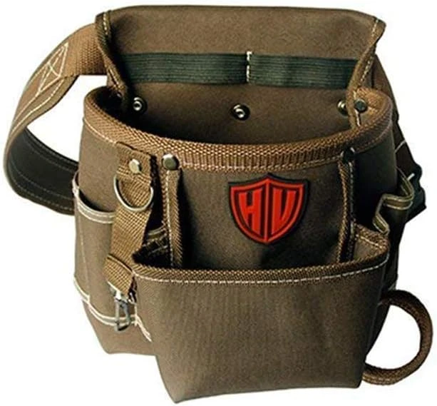 Sac à outils compact en toile canvas 600D, quincaillerie en acier, marron, ajustable