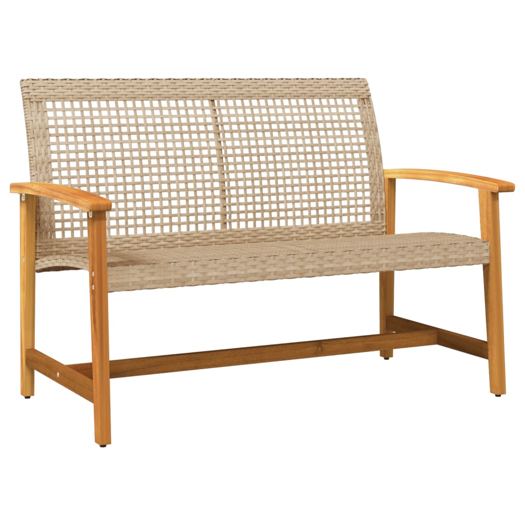 Garden Bench Beige 112 Cm Poly Rattan And Acacia Wood Vidaxl