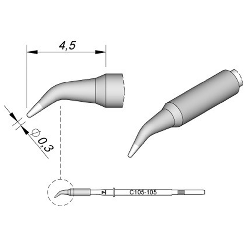 Jbc - Tools C115105 Lötspitze Rundform, Gebogen Spitzen-Größe 0.3 Mm Inhalt 1 St.