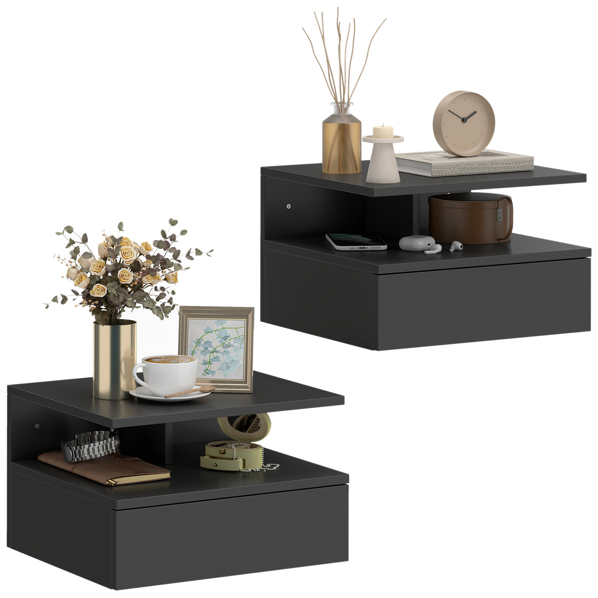 Lot De 2 Tables De Chevet Murales. Tables De Nuit Suspendues Avec
