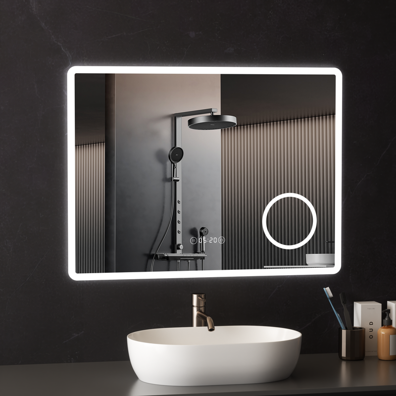 Miroir Led Intelligent Avec Heure Et Température Aquawise Loupe