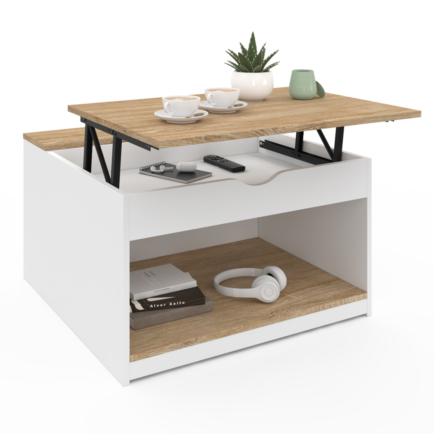 Idmarket - Table Basse Plateau Relevable Carrée Elea Avec Coffre Bois