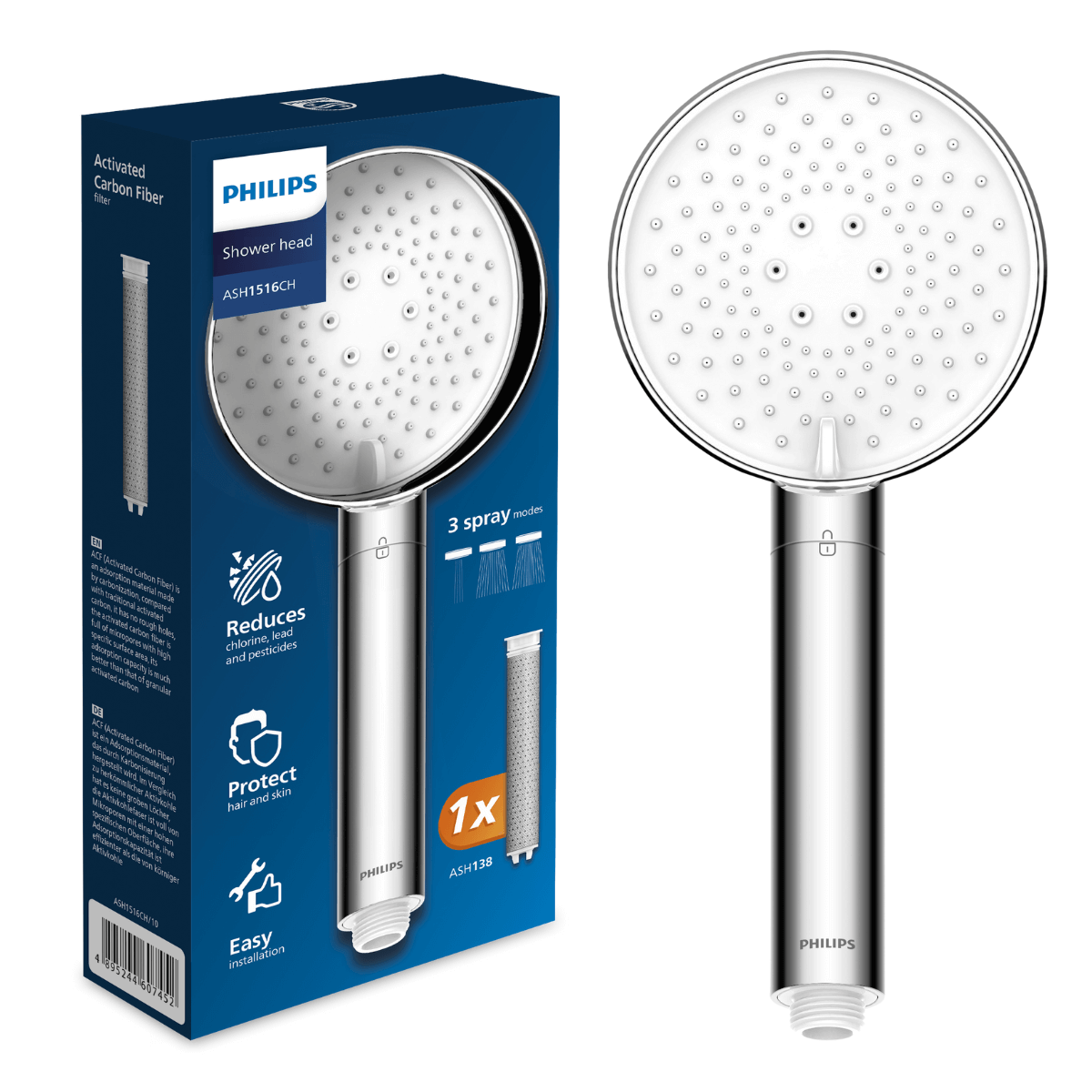 Philips Water Duschkopf mit Filter, entfernt effektiv Chlor und andere große Partikel, drei Sprühmodi, druckverstärkendes Design, 1 Monat Filterkapazität, chrom - Bild 8