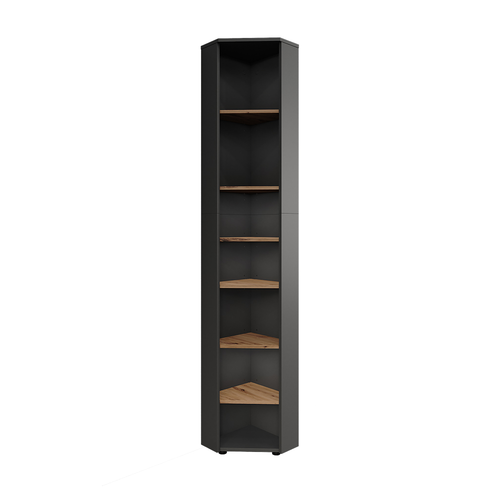 Meuble Haut D'Angle Irma, Anthracite/chêne De Force Doré