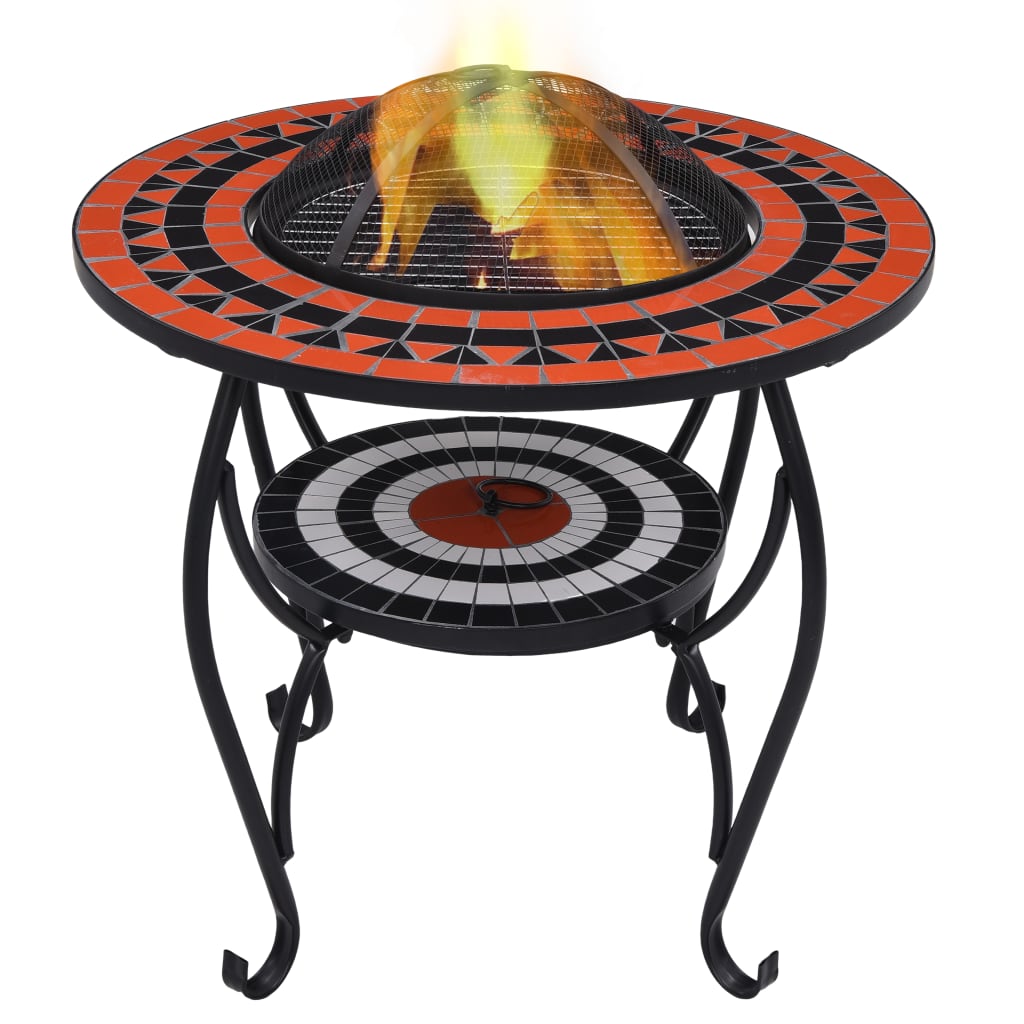 vidaXL Brasero Mesa de Mosaico Cerámica Terracota y Blanco 68 cm