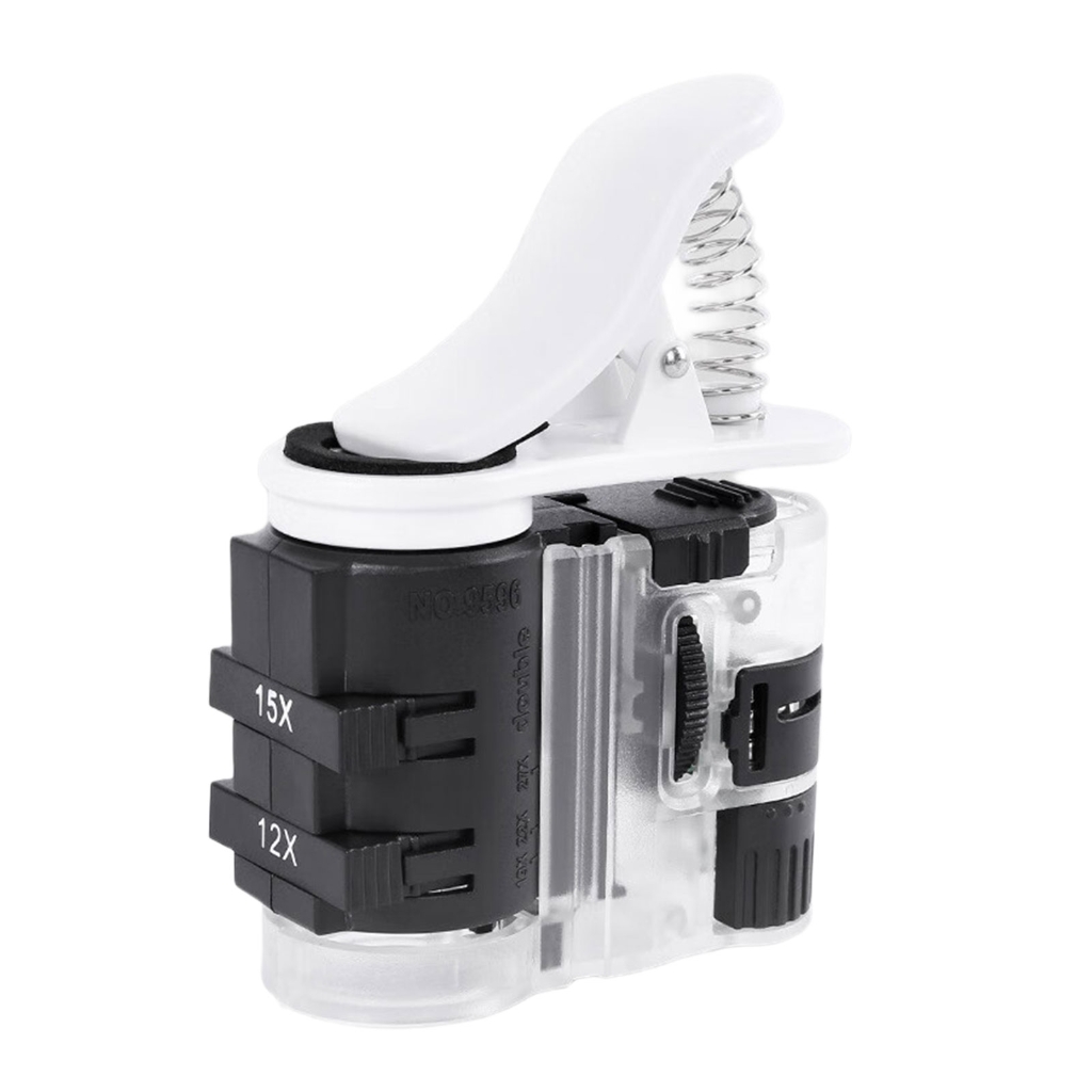 Loupe de poche avec LED, grossissement 7x à 27x, ABS, 6,8 x 8,5 cm