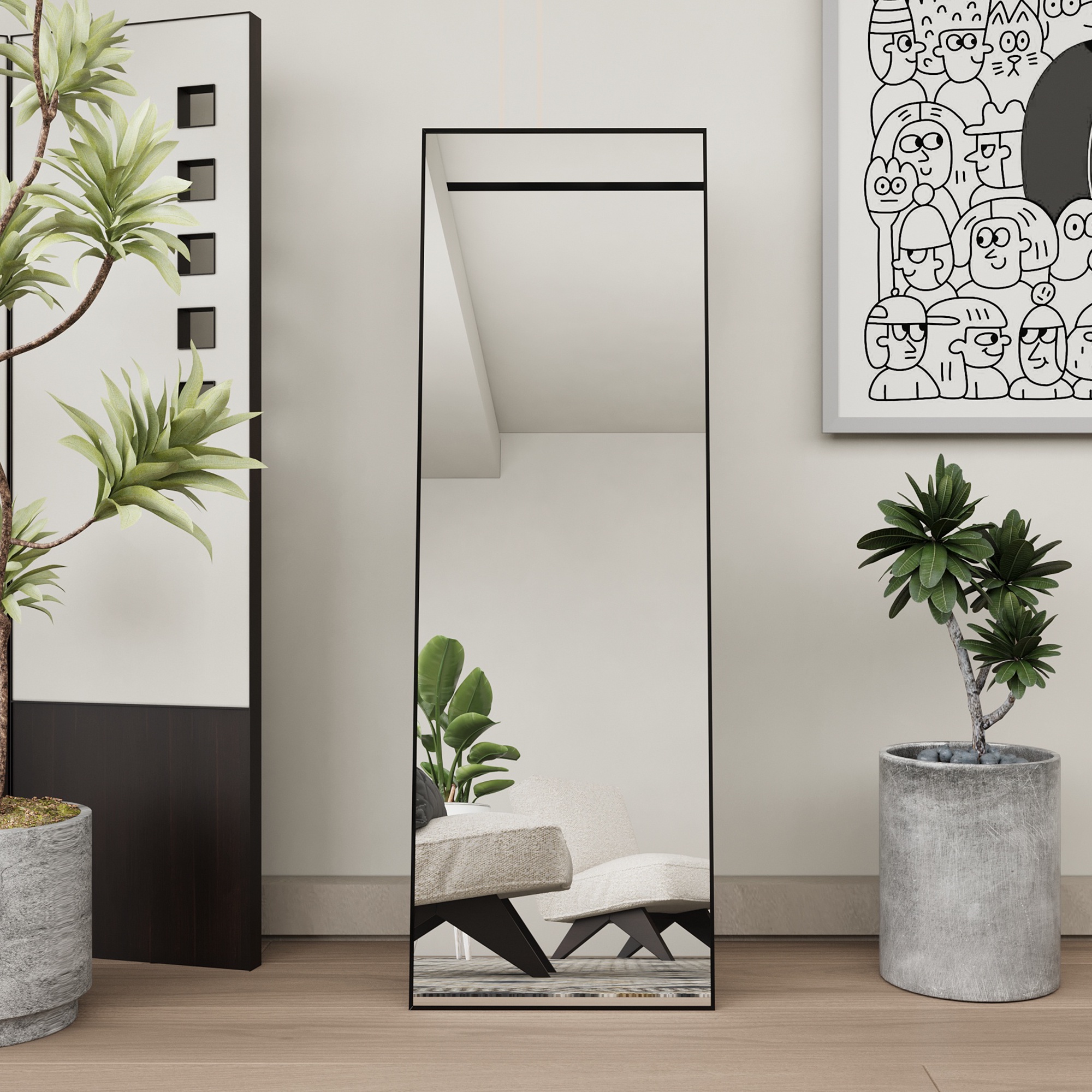 Tanant – Miroir Sur Pied 162x53cm – Cadre En Aluminium Noir – Verre