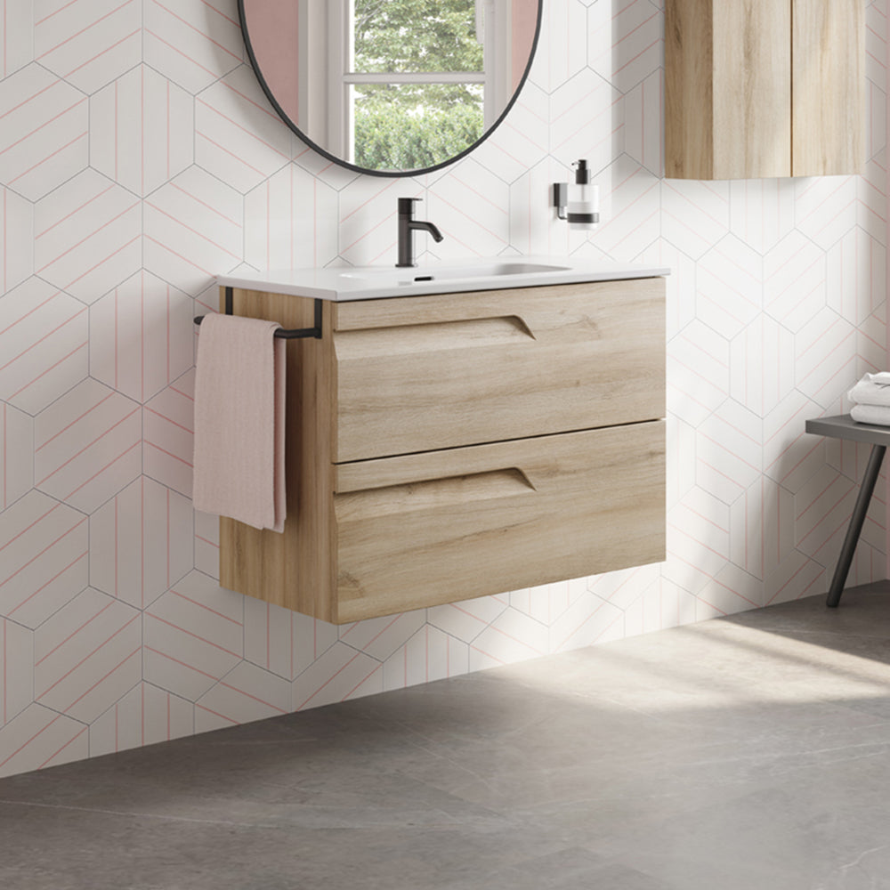 Mobiliario Royo - Ensemble De Meubles De Salle De Bain Avec 2 Tiroirs Compacts Vitale - Royo Couleur : Beige Nature - Options : Meuble + Vasque - Dimensions : 60 Cm - Profondeur : 39 Cm