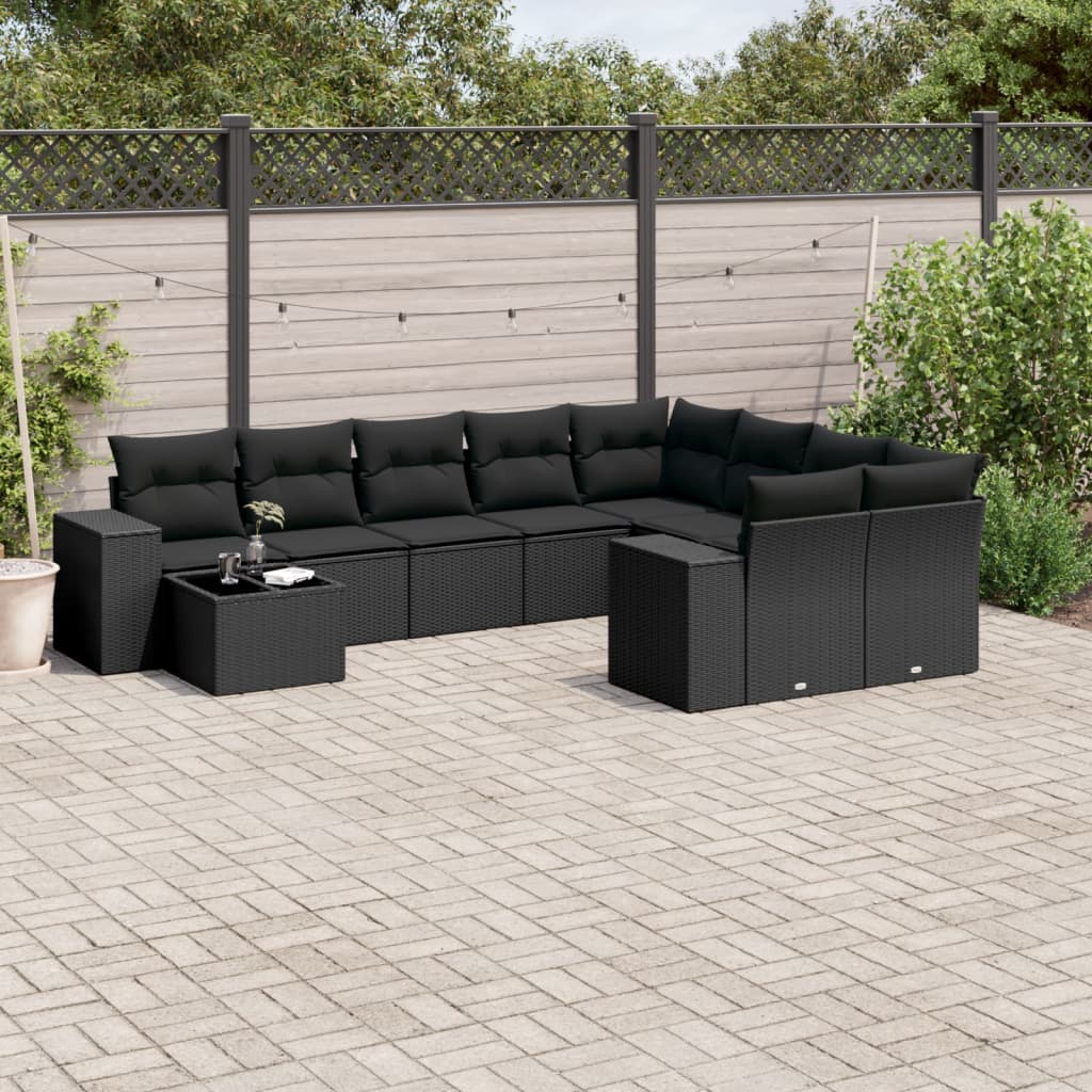 Schwarz 10-Tlg. Garten-Sofagarnitur Mit Kissen Poly Rattan Vidaxl - Bild 2