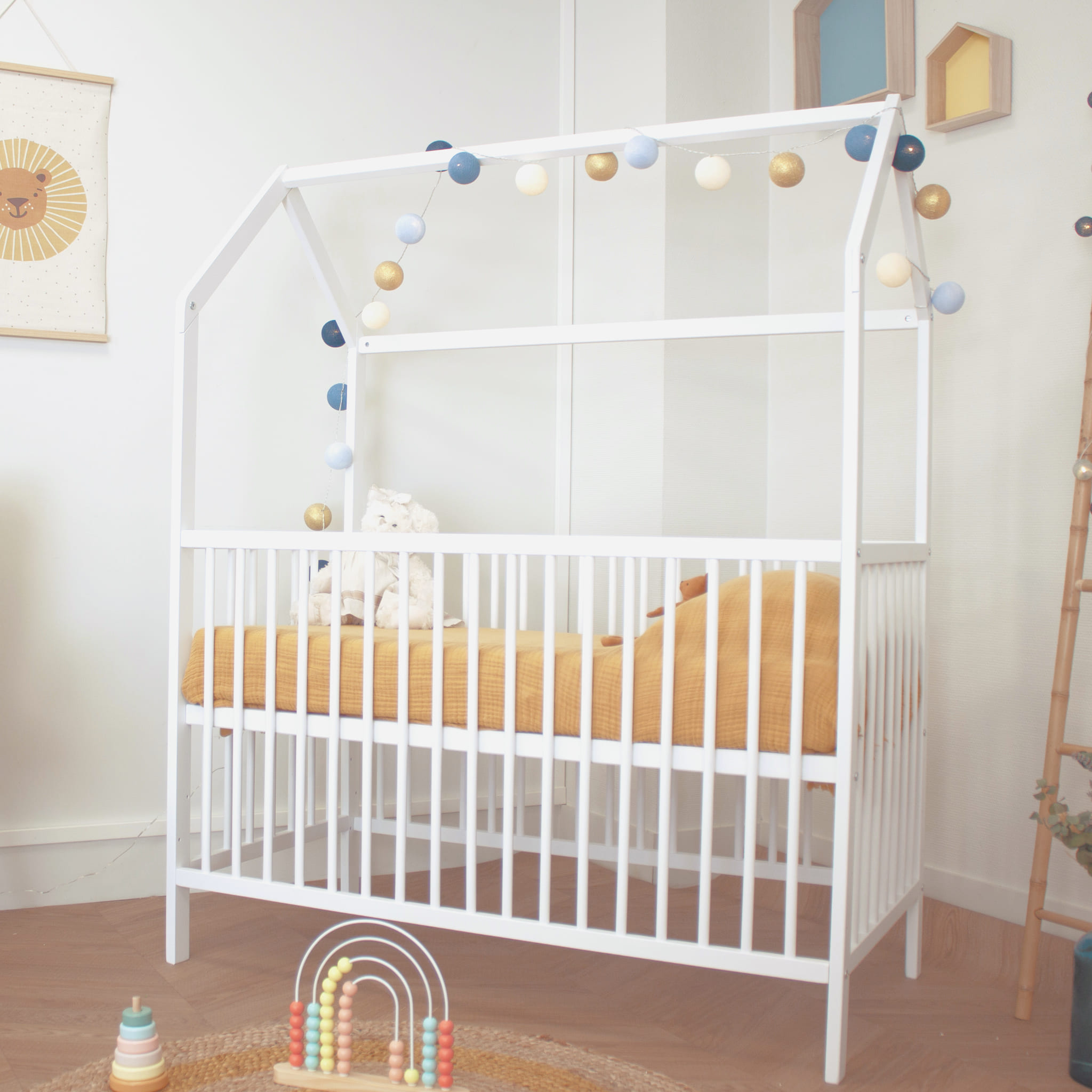 Lit Évolutif Bébé En Hêtre Massif Blanc 60x120 – Sommier Réglable Sur 3