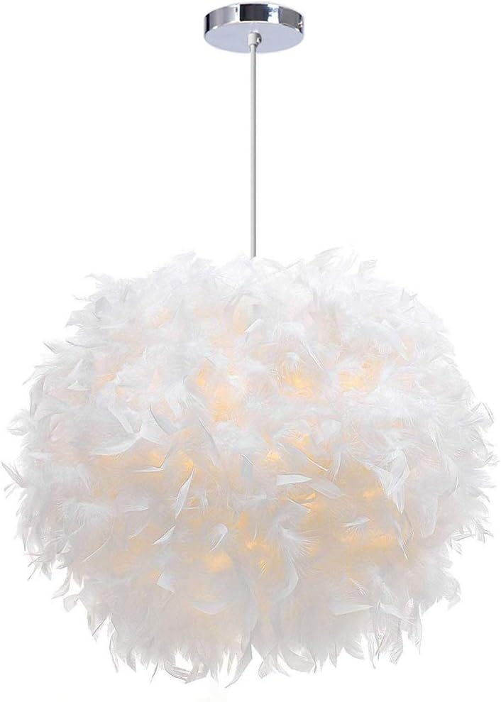 Lustre Suspension Moderne Suspension Luminaire Abat-jour En Plume Lustre Blanch Ø35cm E27 Pour Salon Chambre Bureau - 1pcs