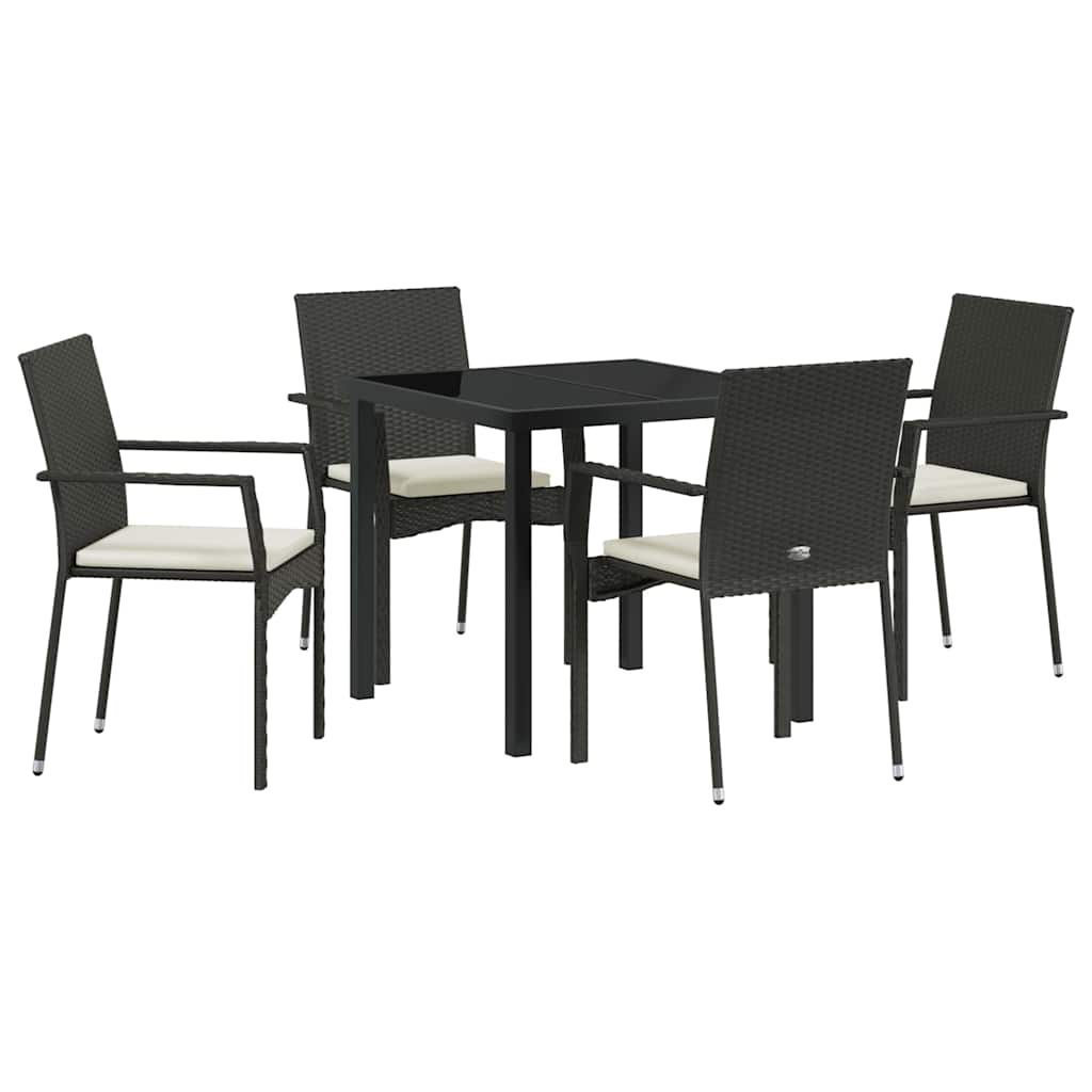 Garden Dining Set With Cushion 5 Pcs Black Poly Rattan Vidaxl