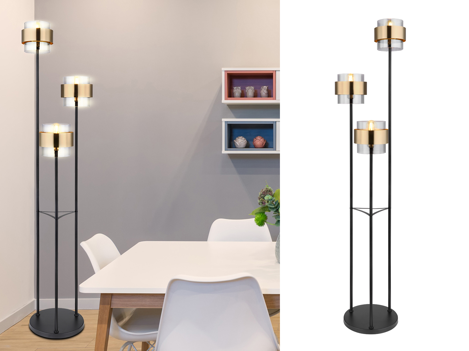 Globo Schwarz Lighting Stehlampe "Milley", 1 Stk., Leuchten, Stehleuchte/Glas/Messingring/Wohnzimmer/Schlafzimmer/Flur, Stehlampe - Bild 7