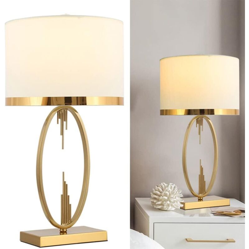 Lampe À Poser Métal 48cm – Abat-jour En Tissu – Culot E27 – Éclairage