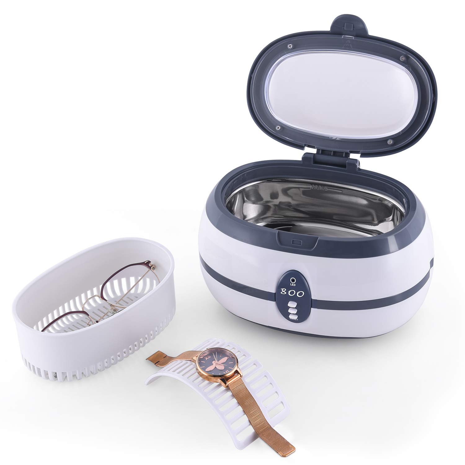 Nettoyeur à ultrasons 800 ml, machine de nettoyage portable pour bijoux
