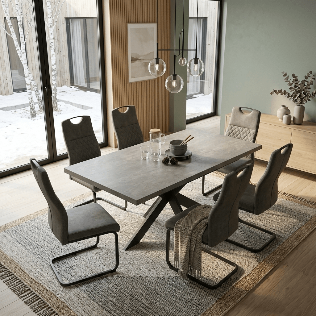 Ensemble De Table À Rallonges Et Chaises, Table Rectangulaire En Mdf De 130 À 170 Cm(6 Stühle, Tissu, Gris)