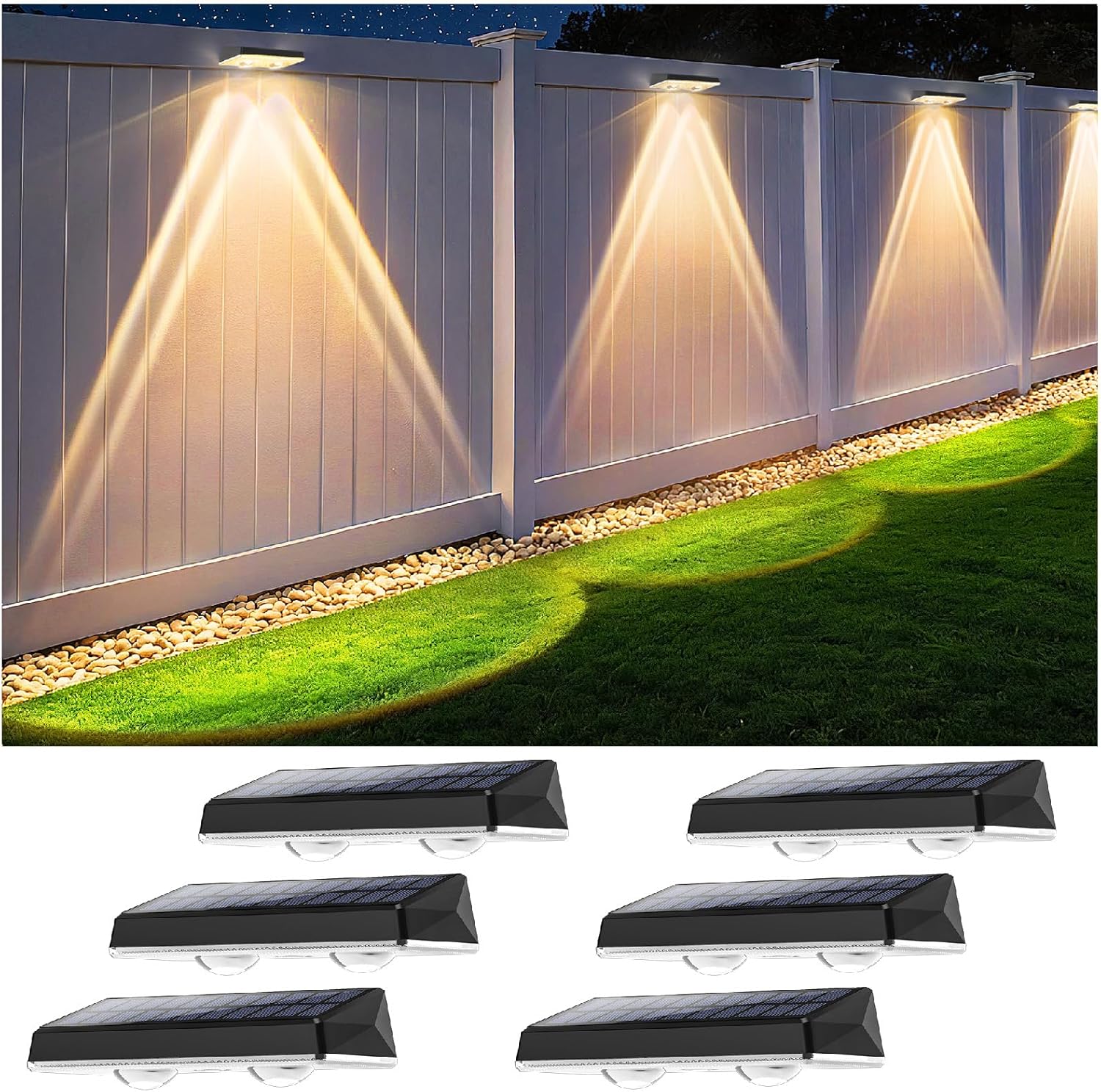 Applique Murale Extérieur Solaire Étanche Ip67, 6 Unité Lumiere Solaire Exterieur Blanc Avec 3 Modes Lampe Solaire Exterieur Puissante Pour Cour, Jardin Et Clôture