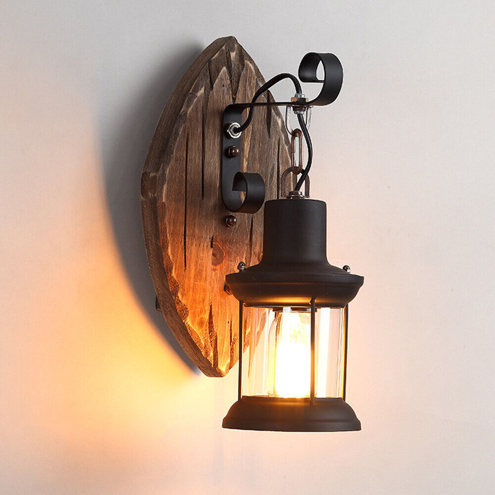 220v Applique Murale Rétro Lampe Murale En Bois Lampe Industrielle Loft
