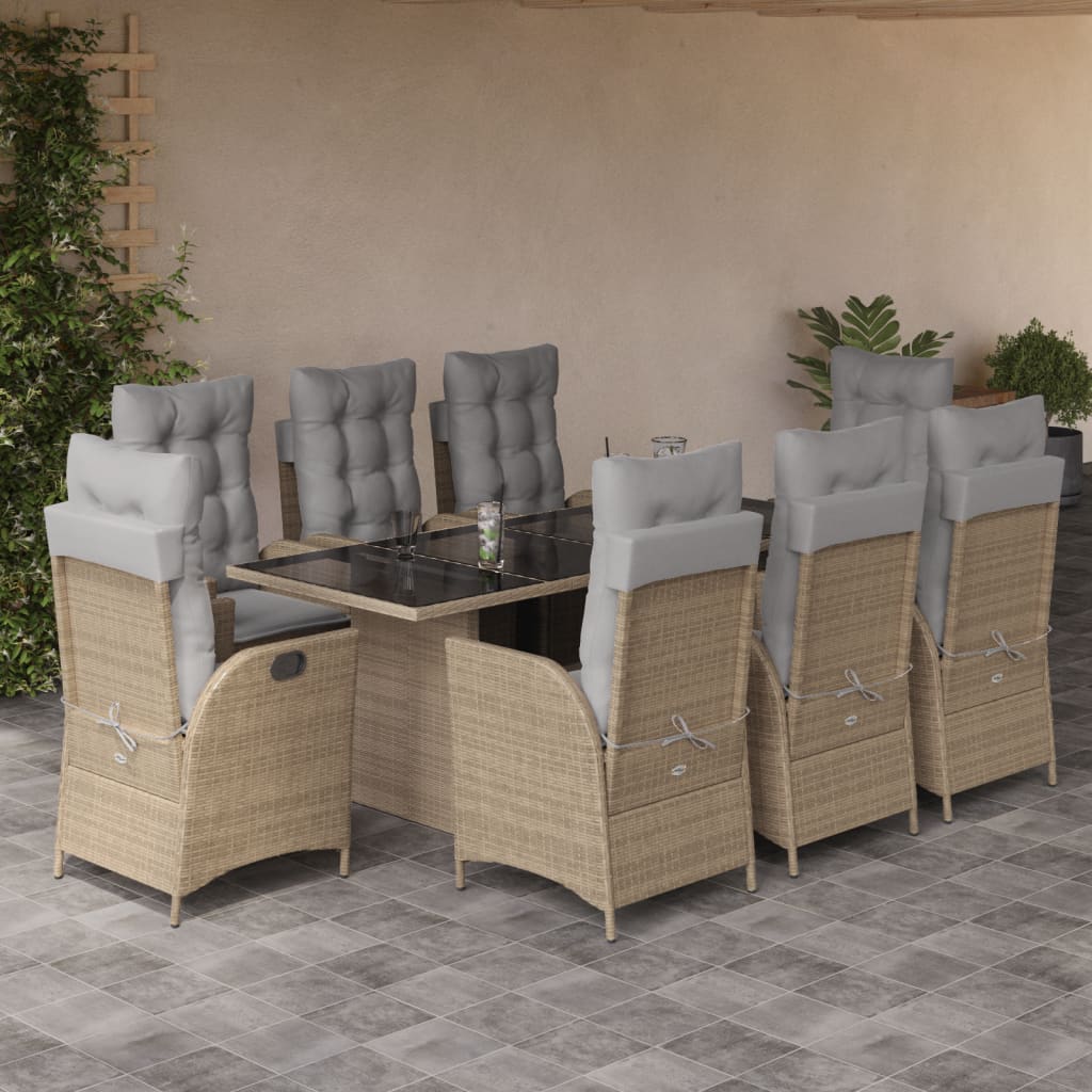 Vidaxl - Ensemble À Manger De Jardin Et Coussins 9 Pcs Mélange Beige