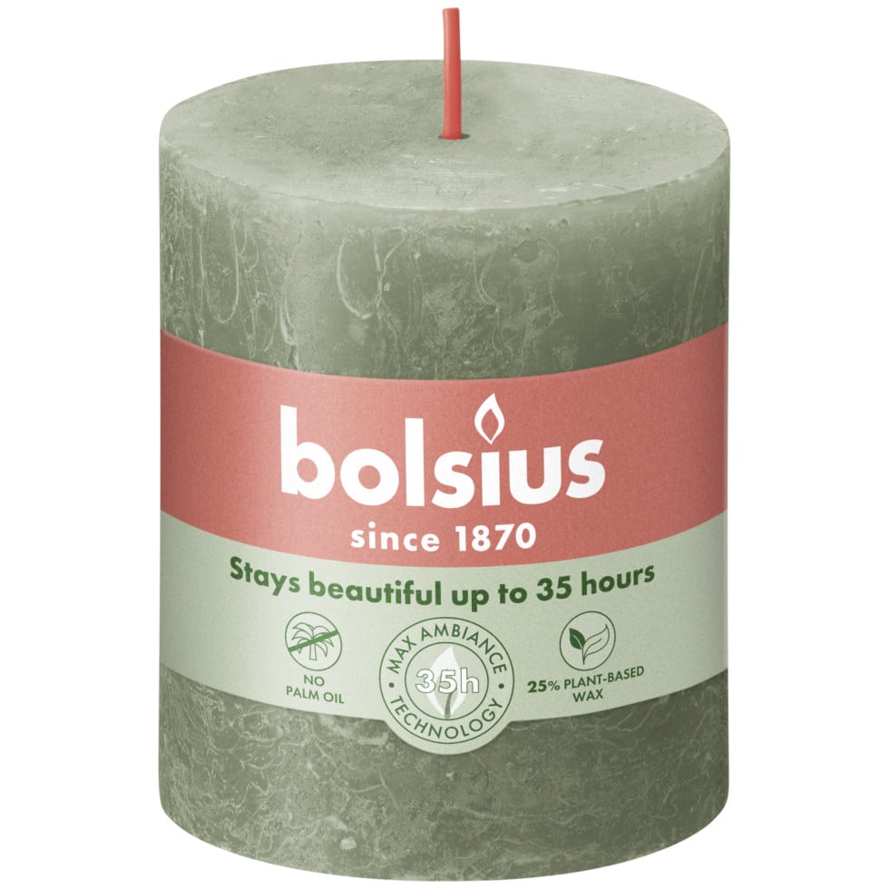 Bolsius - Stumpenkerze Rustiko Shine 8x7cm Olivegrün