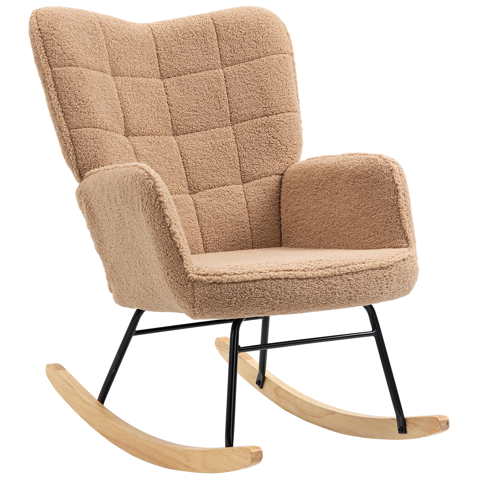 Fauteuil À Bascule Rembourré En Bois Et Acier Avec Revêtement En Bouclé