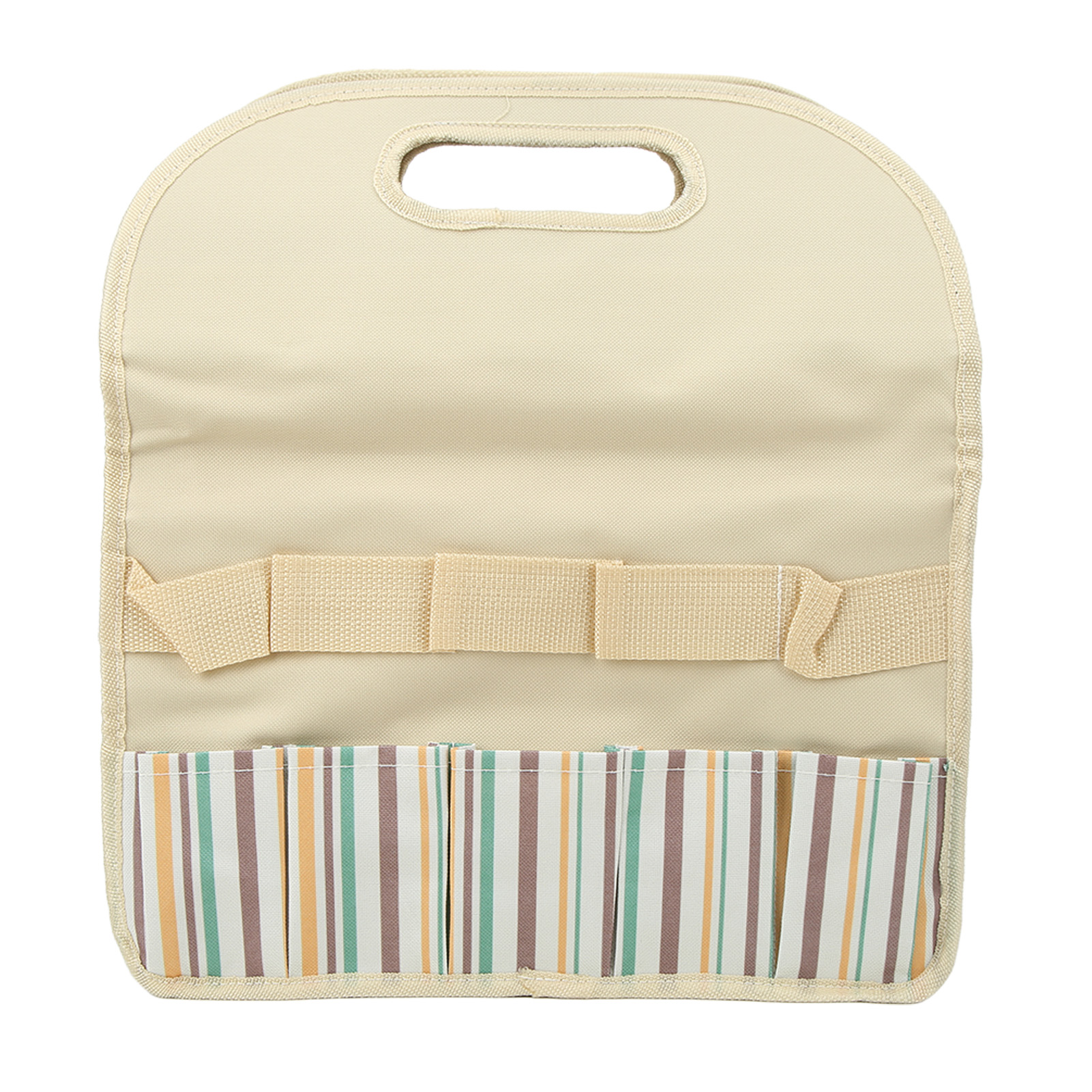 Sac à outils de jardinage en toile Oxford 600D, poches profondes, poche filet, beige rayé