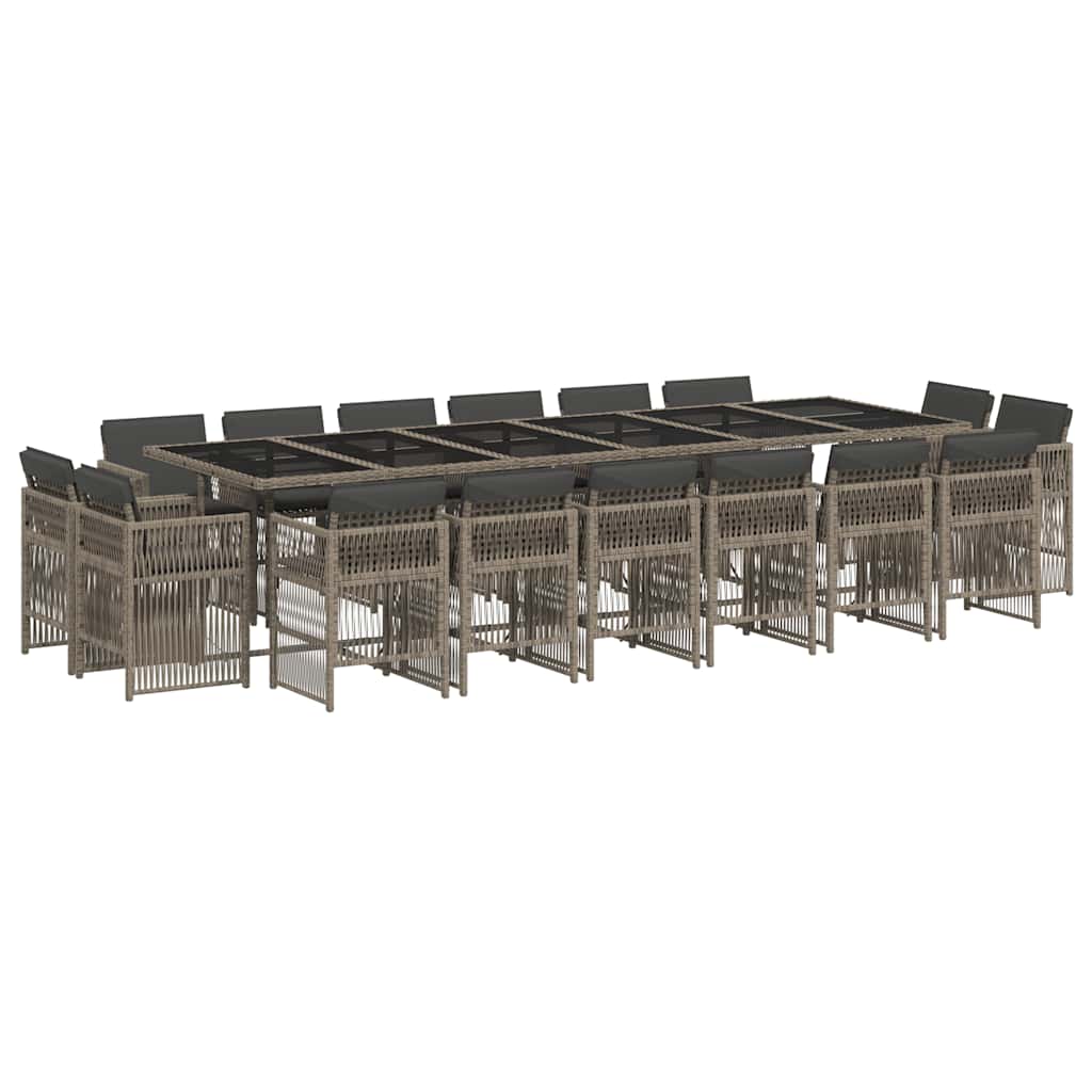 17 Piece Garden Dining Set With Cushions Grey Poly Rattan Vidaxl
