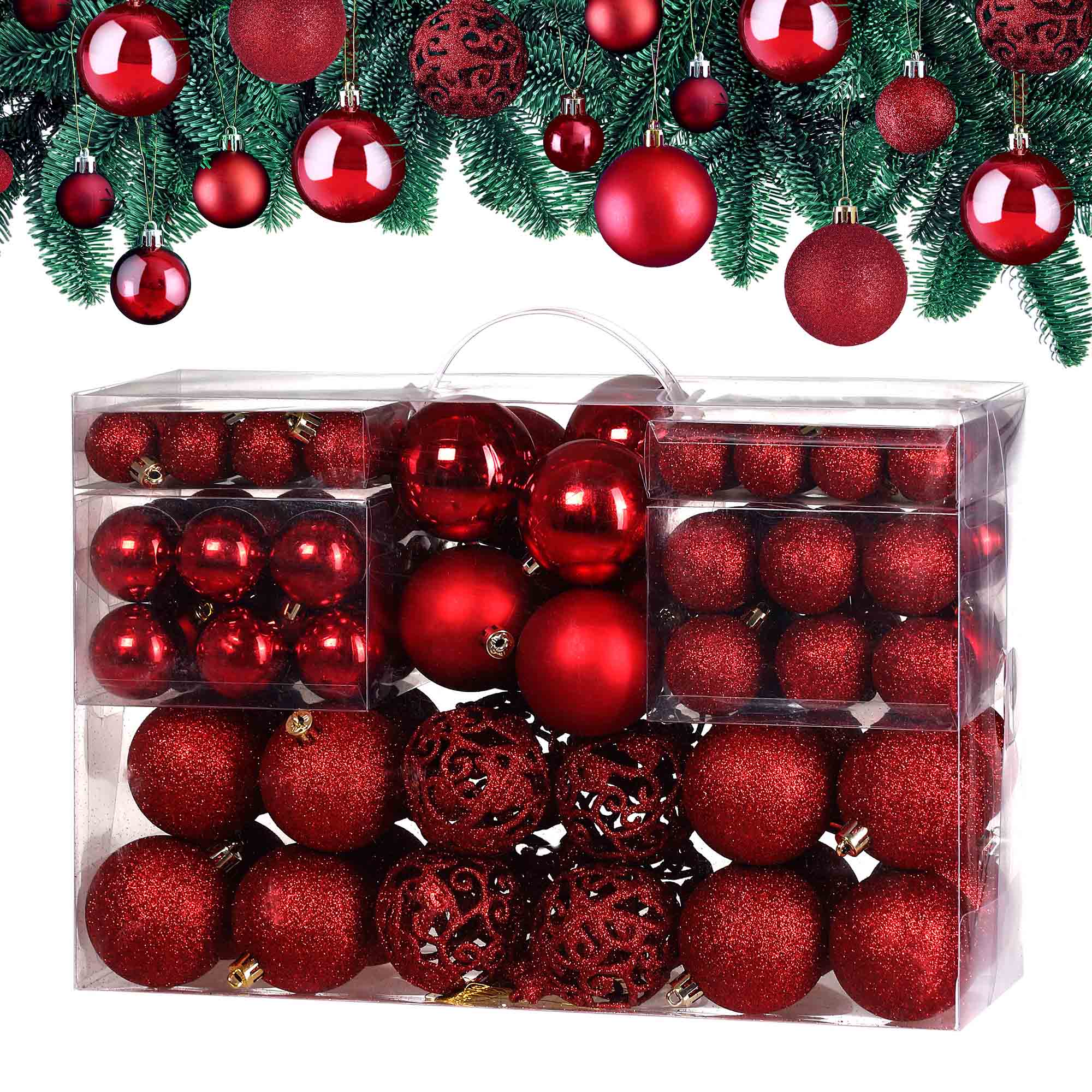 Casaria® Weihnachtskugeln 100er Set Christbaumkugeln Weihnachtsbaumkugeln Weihnachtsbaumschmuck Christbaumkugeln Weihnachtsdeko Rot
